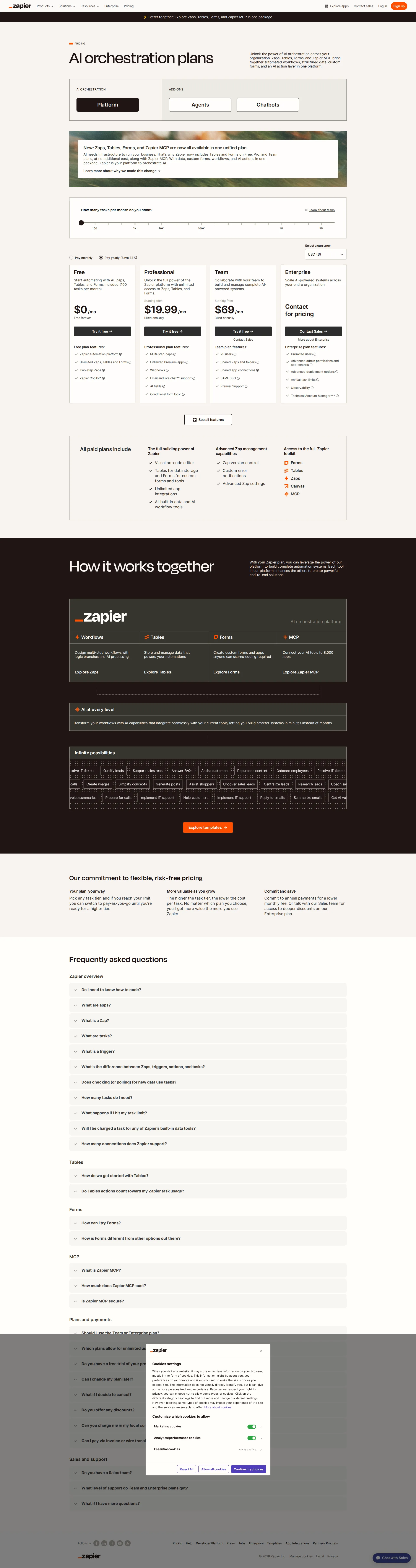 Zapier Pro pricing page screenshot