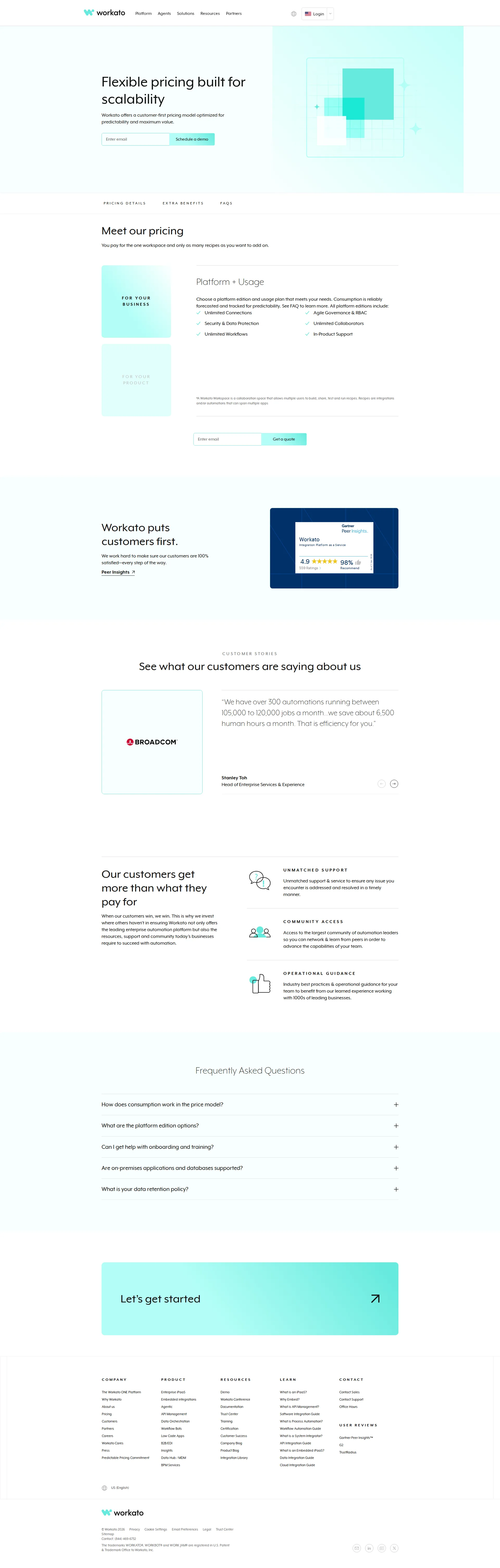 Workato Pro pricing page screenshot