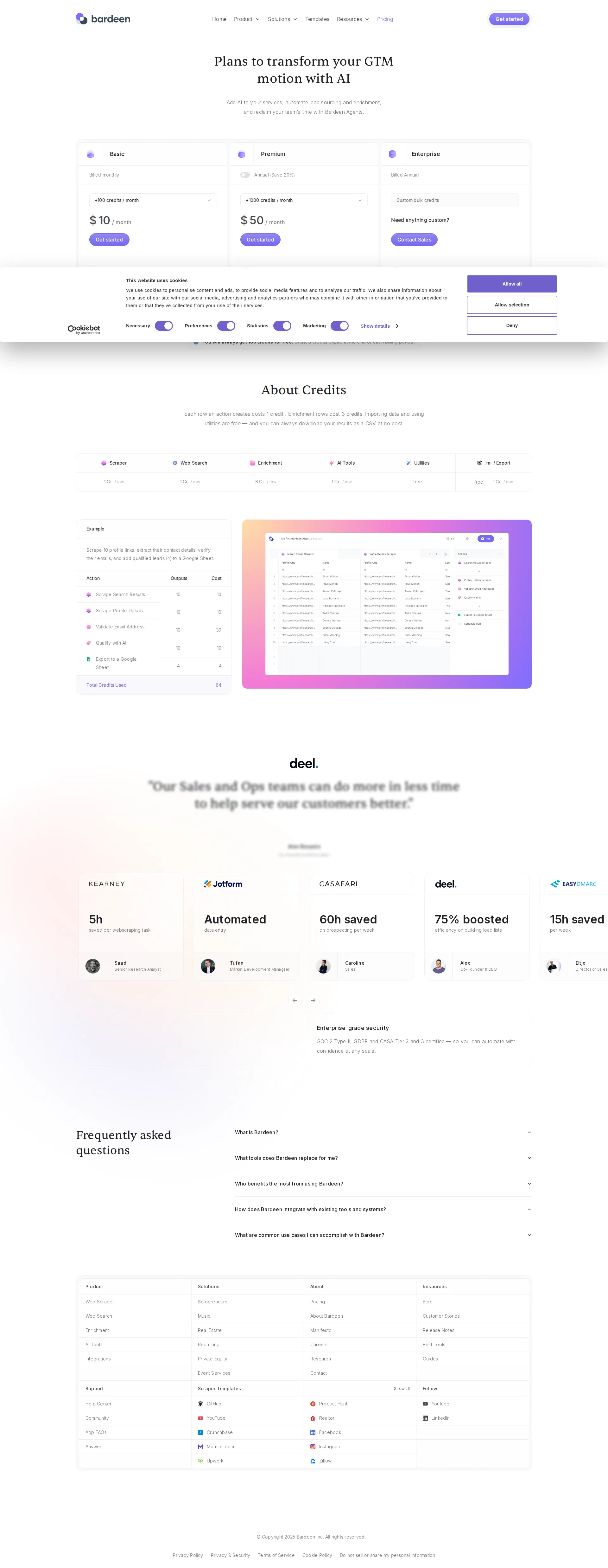 Bardeen Pro pricing page screenshot