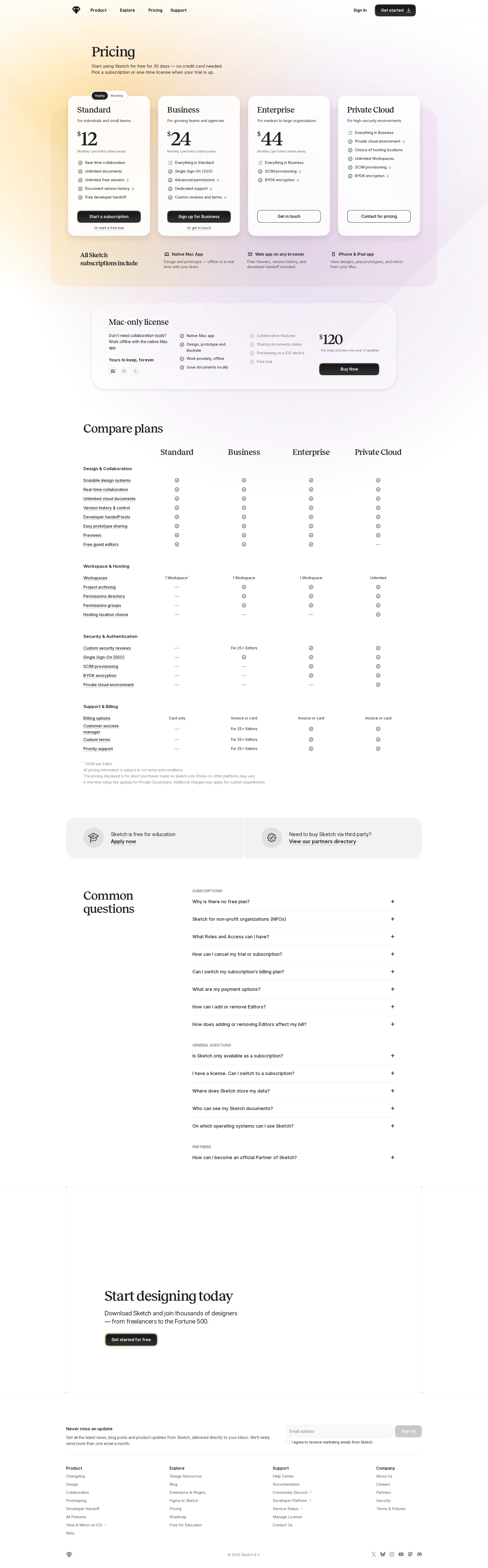 Sketch Pro pricing page screenshot