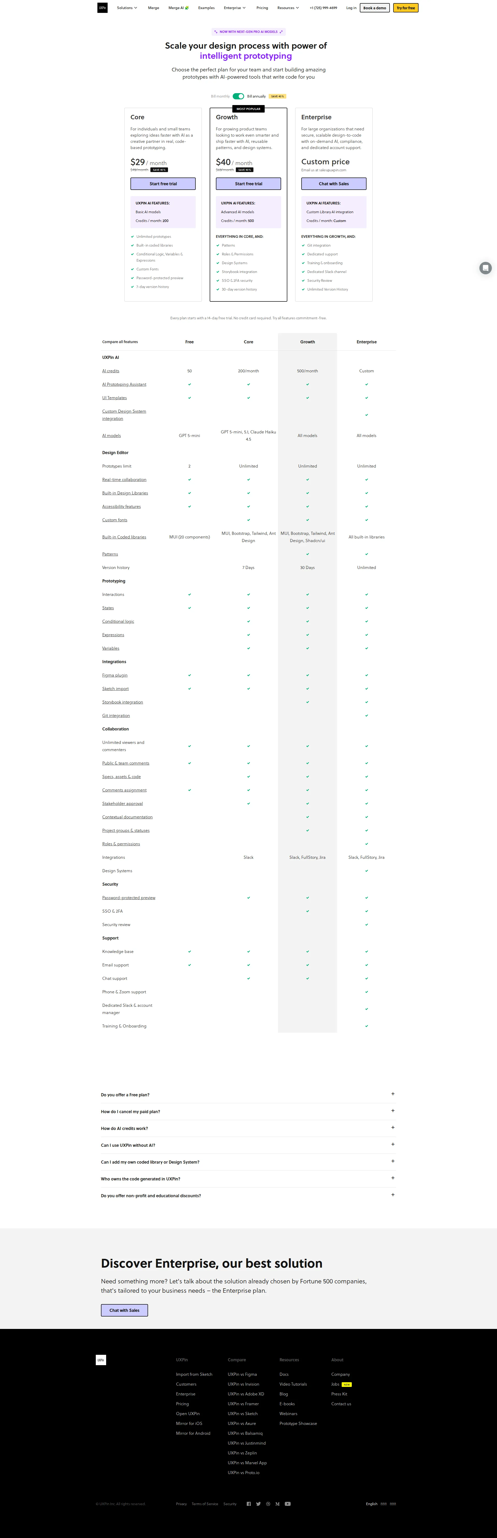 UXPin Pro pricing page screenshot