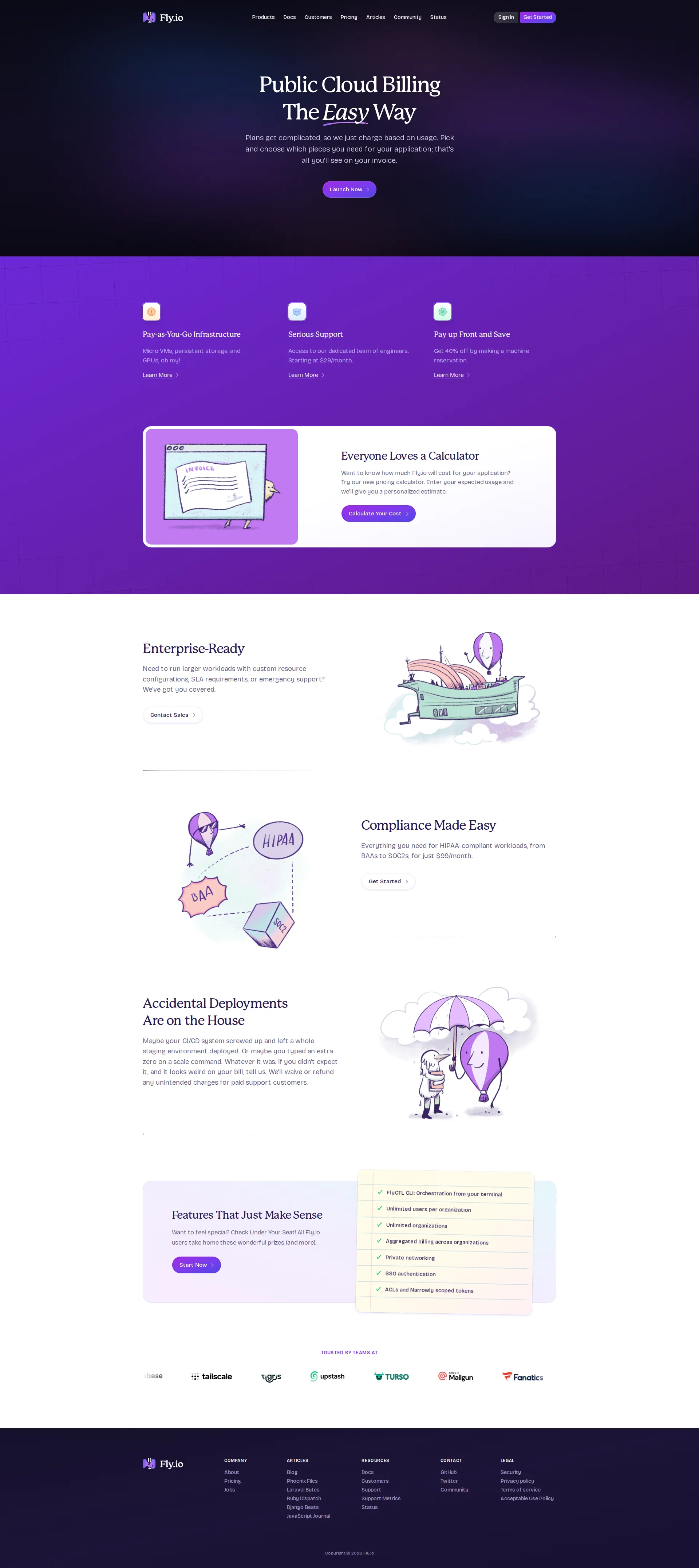 Fly.io Pro pricing page screenshot