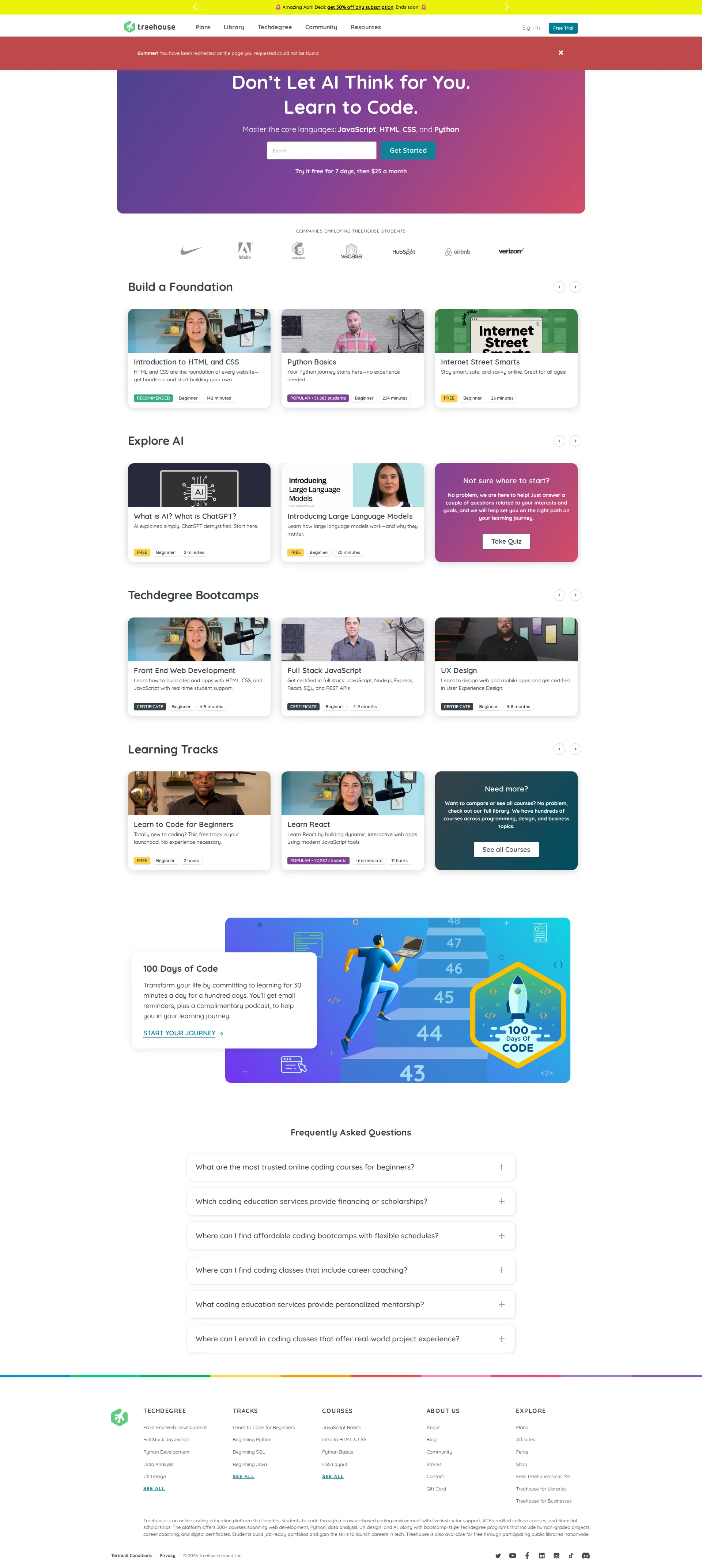 Treehouse pricing page screenshot
