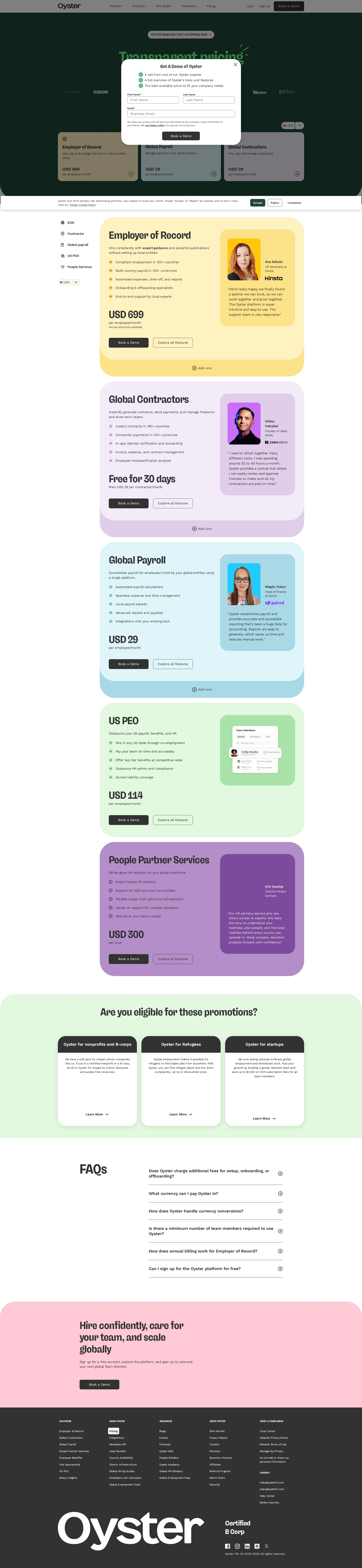 Oyster pricing page screenshot