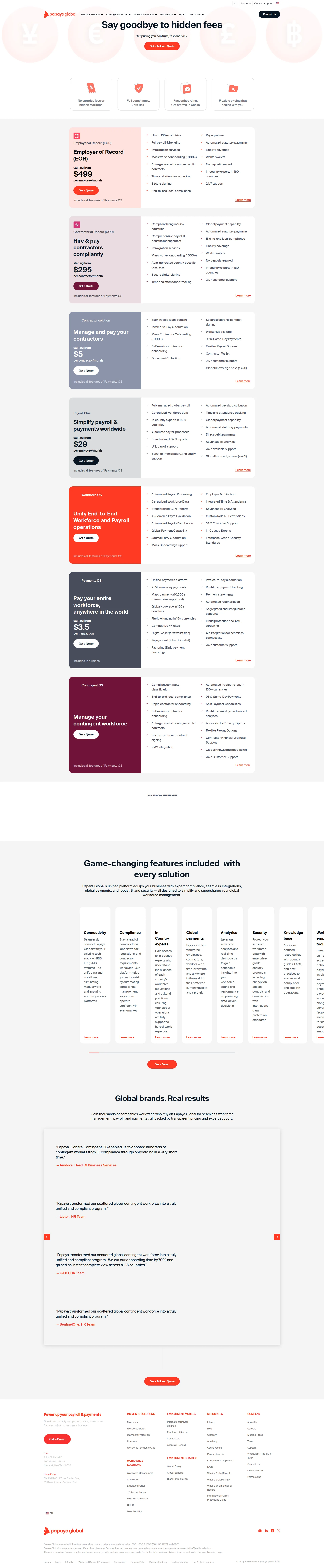 Papaya Global pricing page screenshot