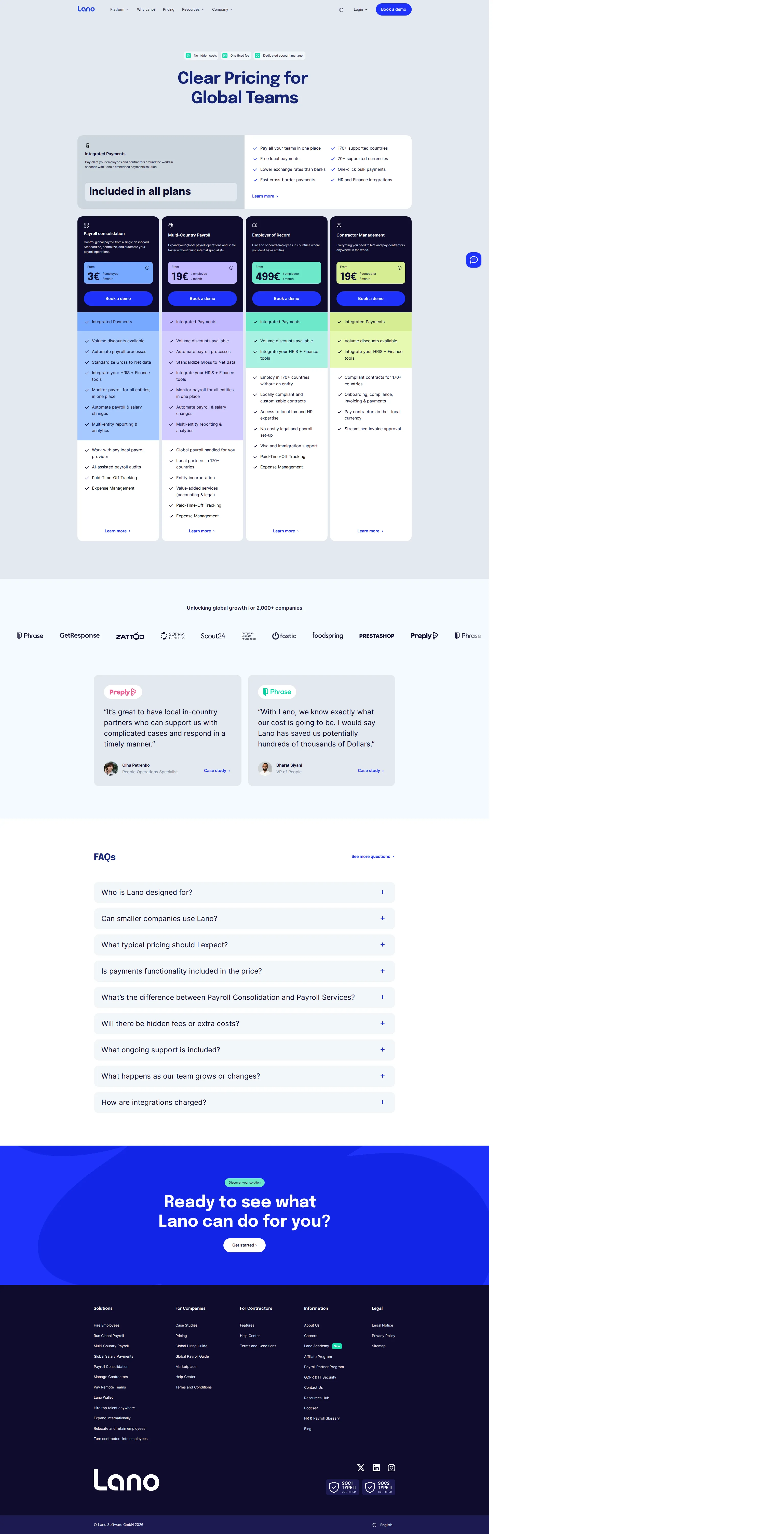 Lano pricing page screenshot