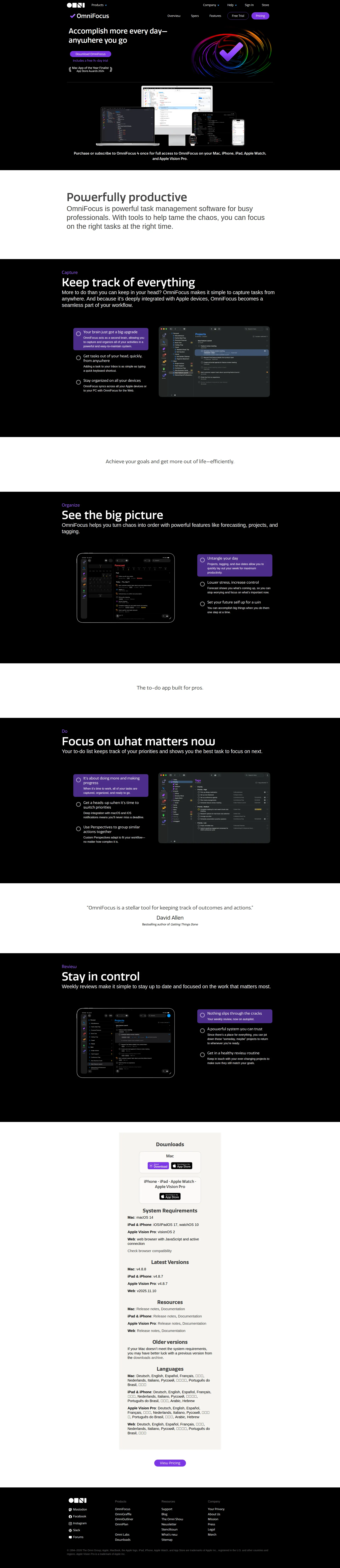 OmniFocus pricing page screenshot
