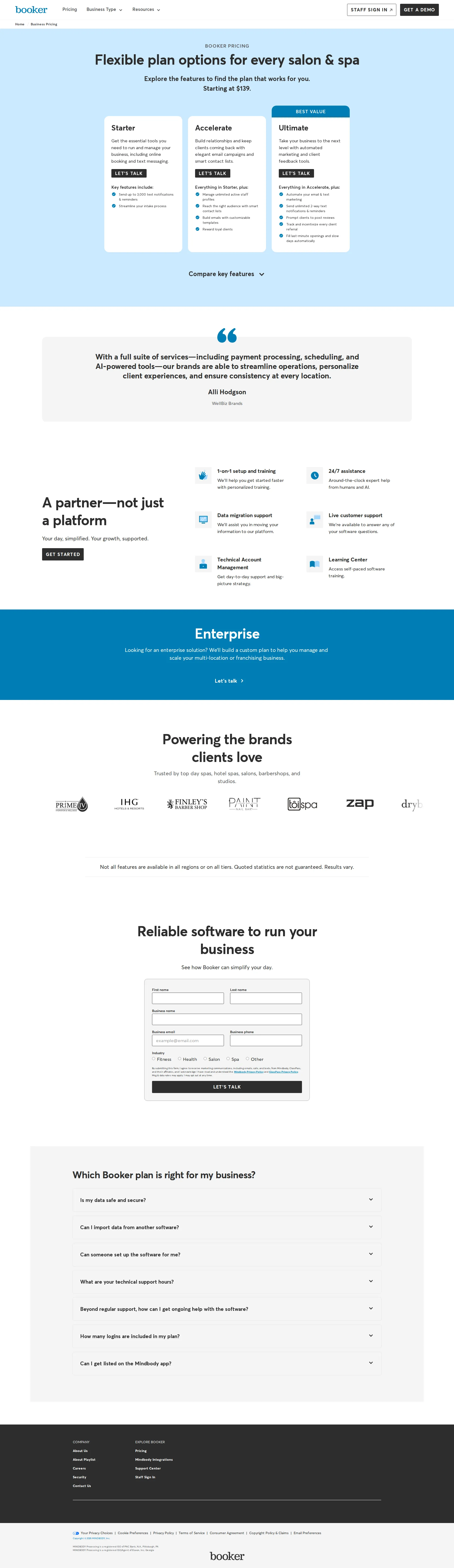 Booker pricing page screenshot