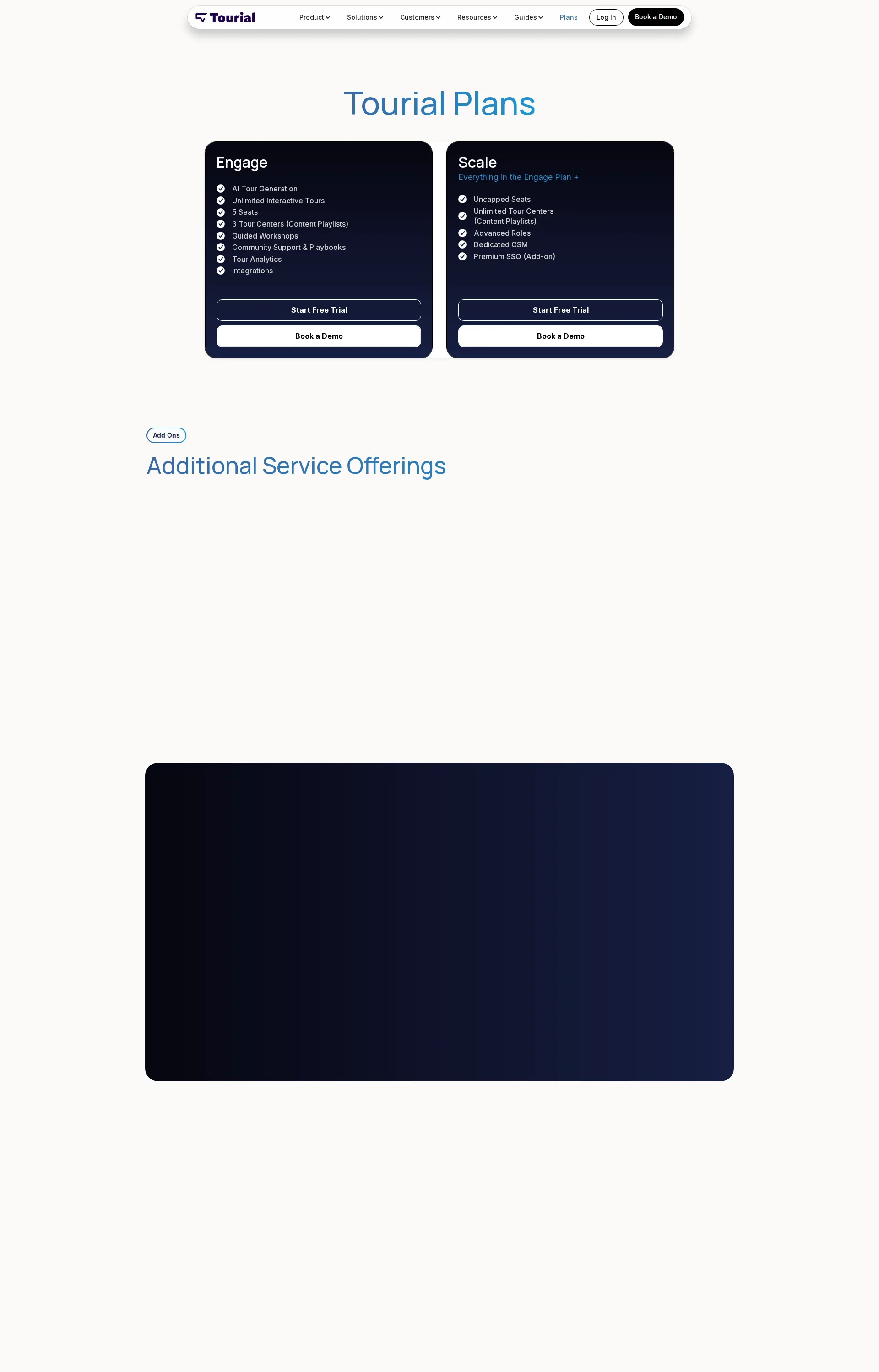 Tourial pricing page screenshot
