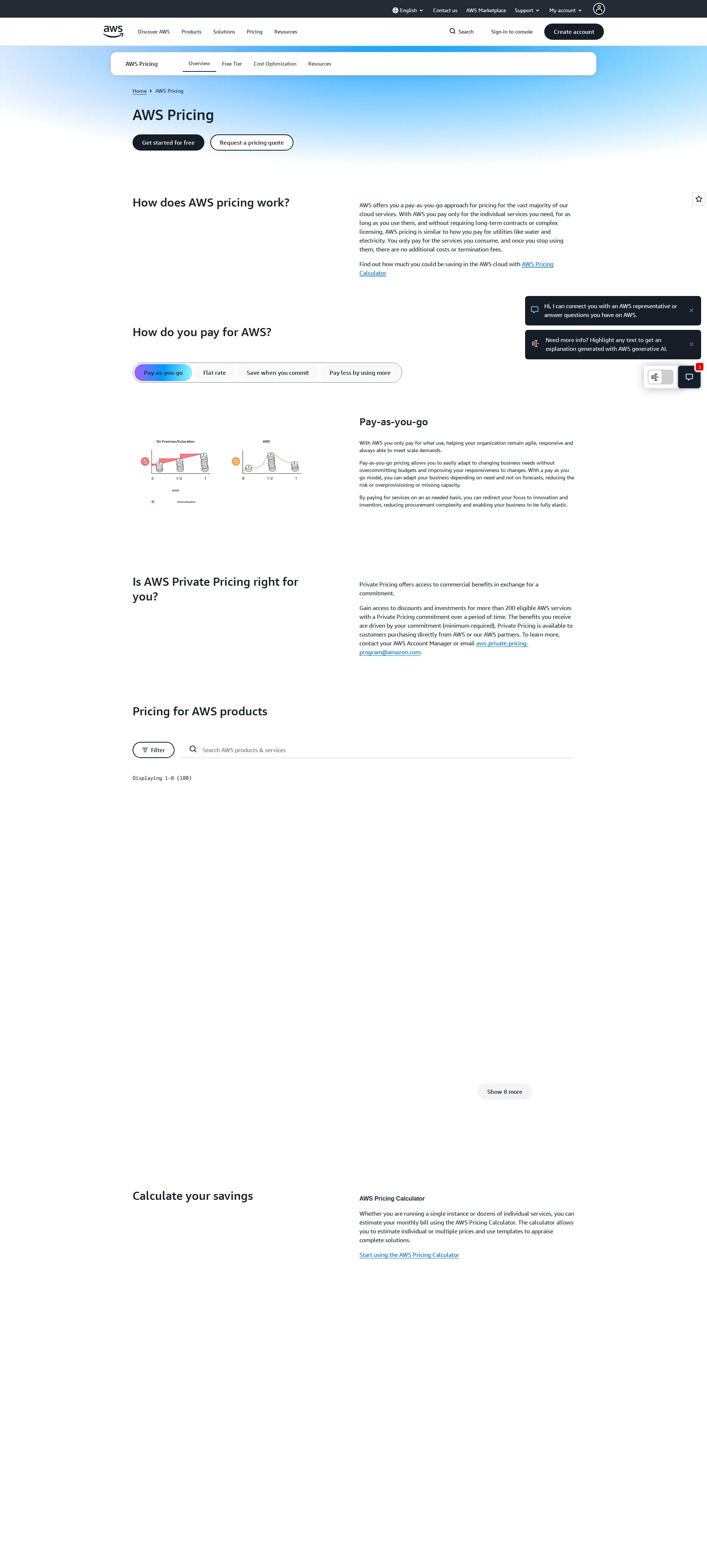 AWS pricing page screenshot