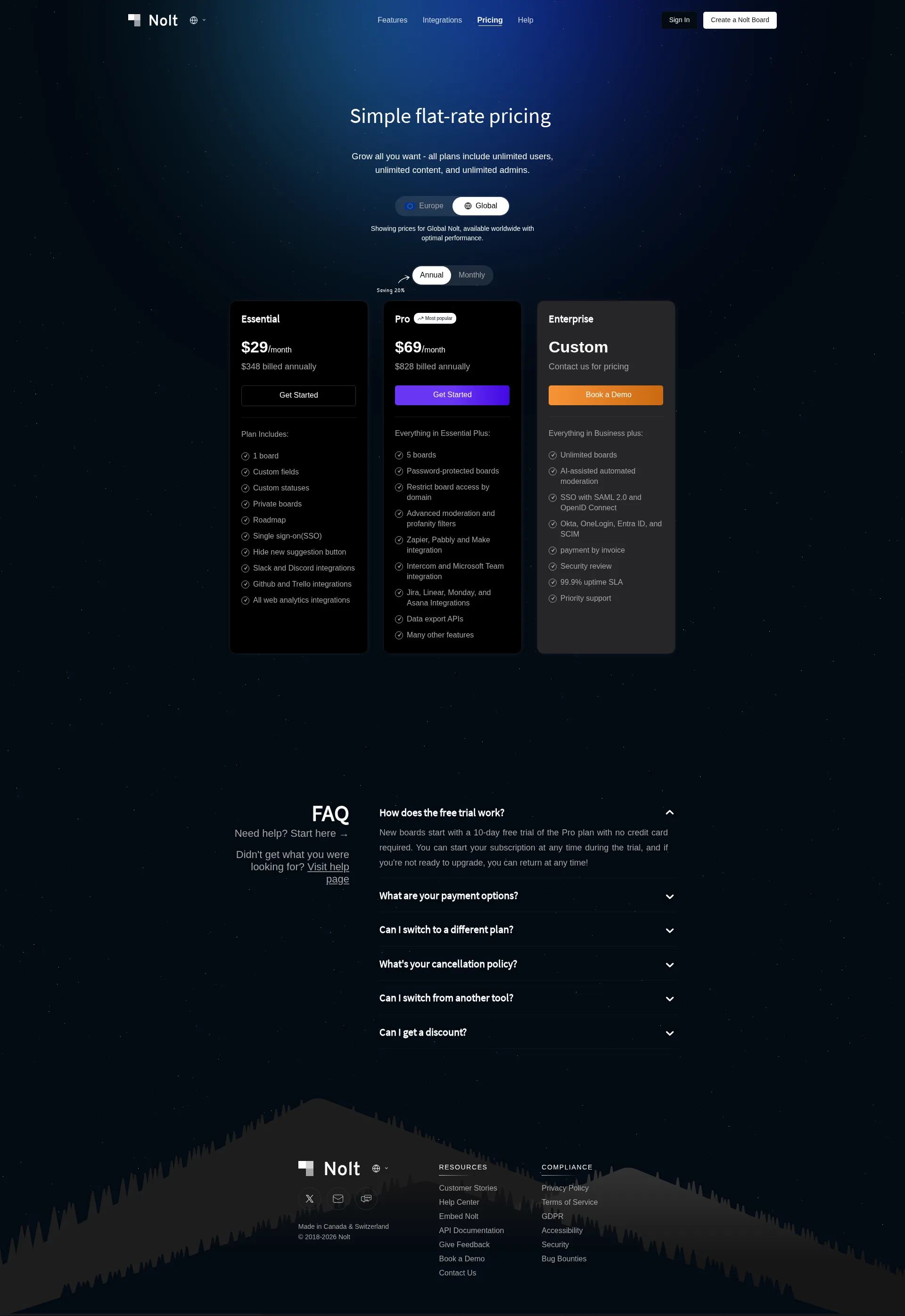 Nolt pricing page screenshot
