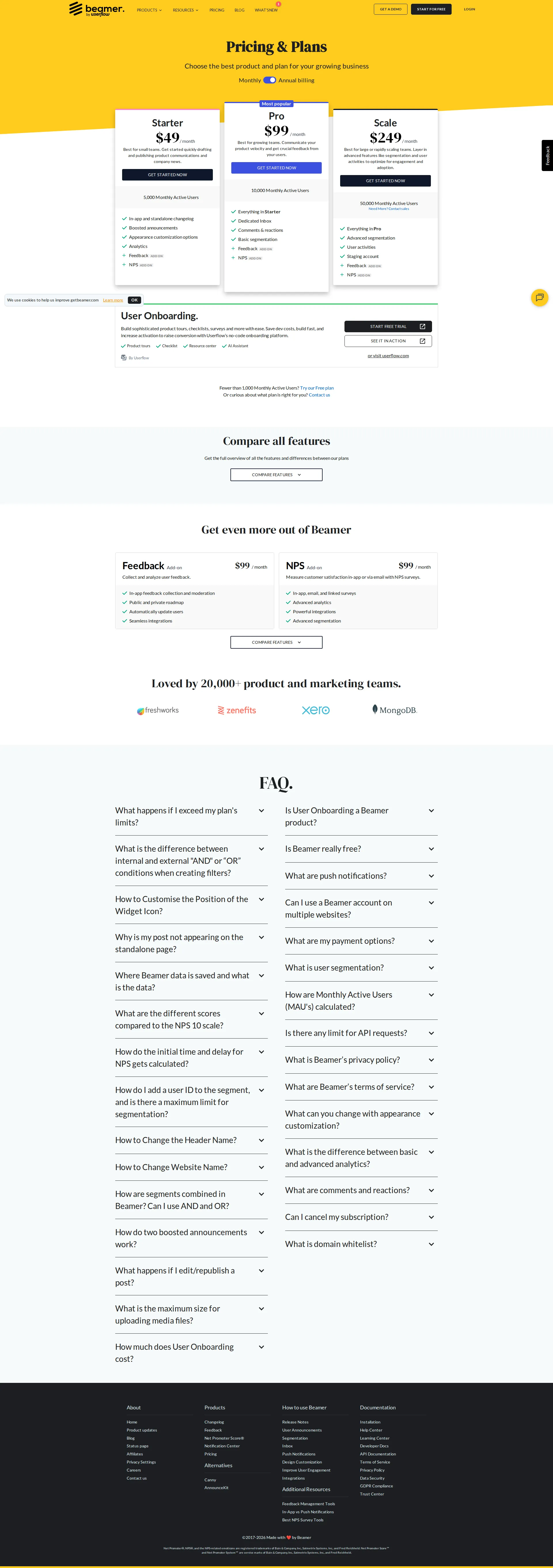 Beamer pricing page screenshot