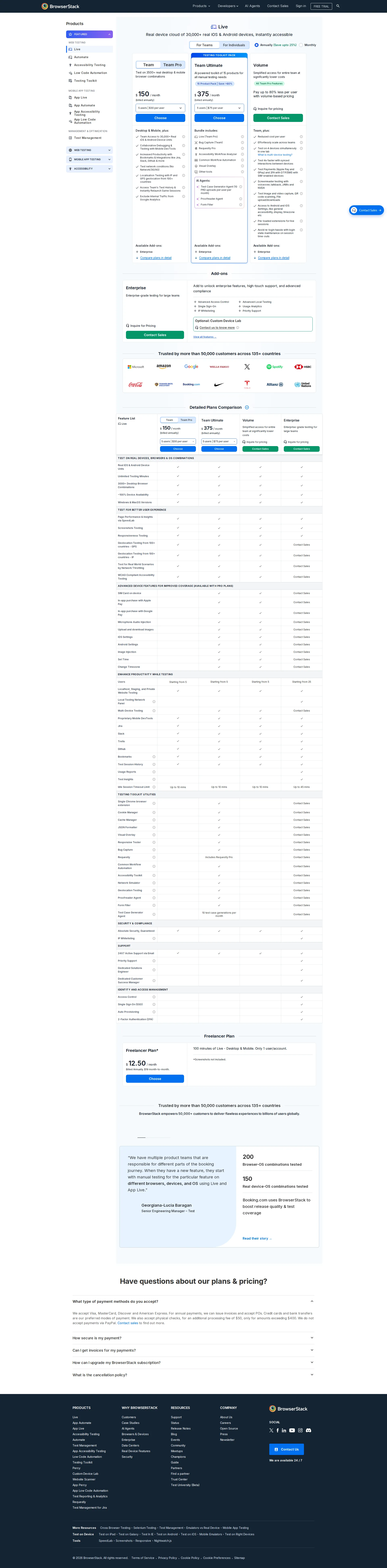 BrowserStack pricing page screenshot