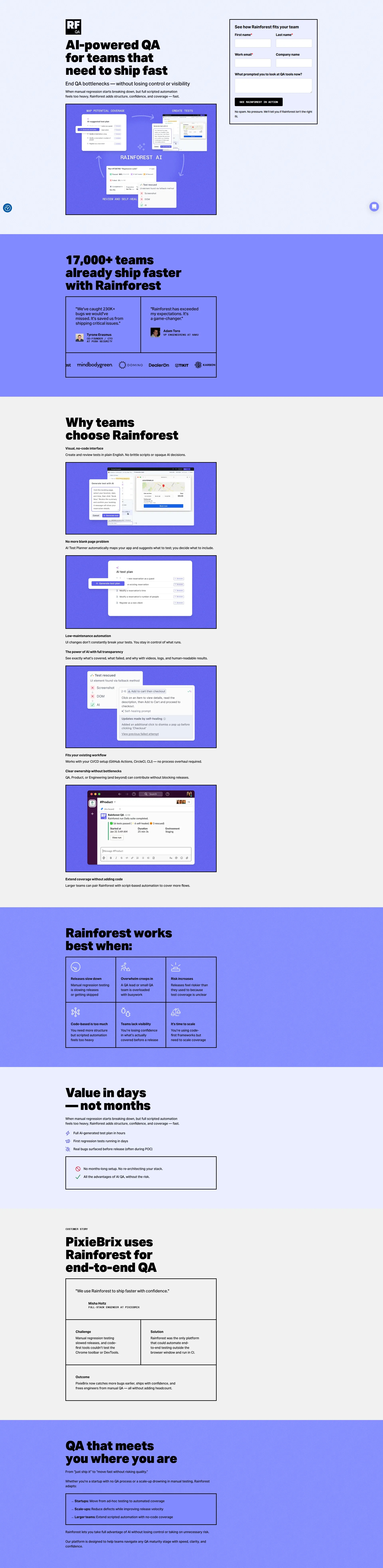 Rainforest QA pricing page screenshot