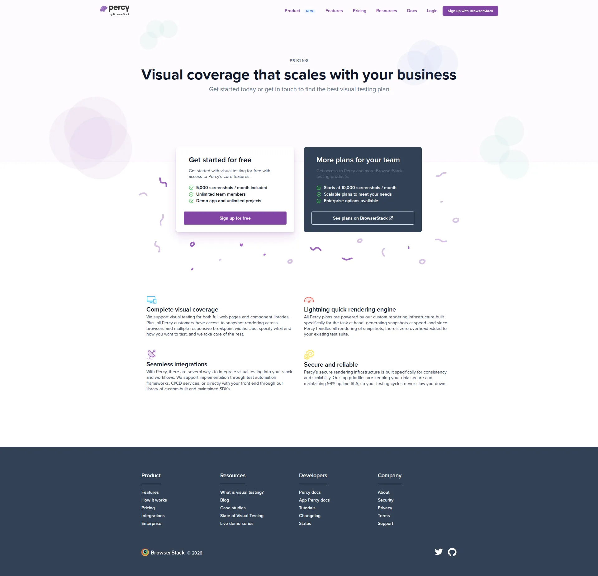 Percy pricing page screenshot