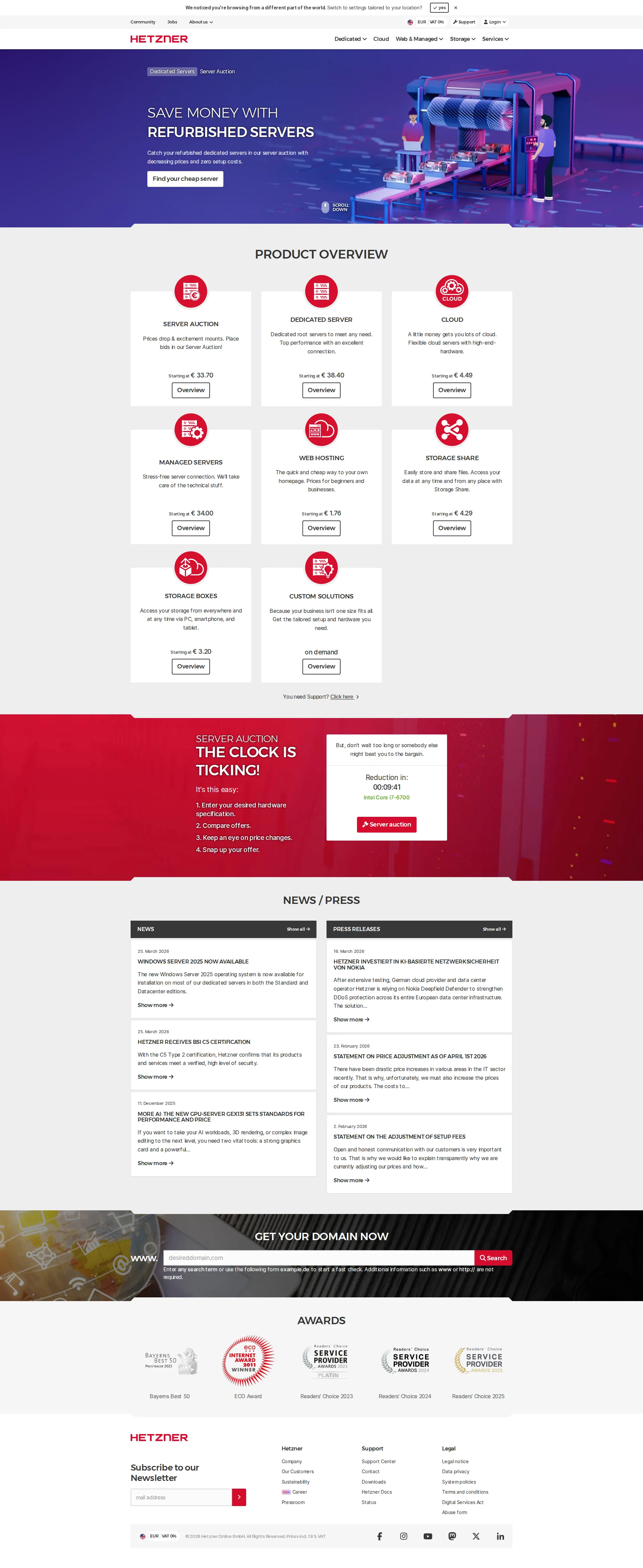 Hetzner pricing page screenshot