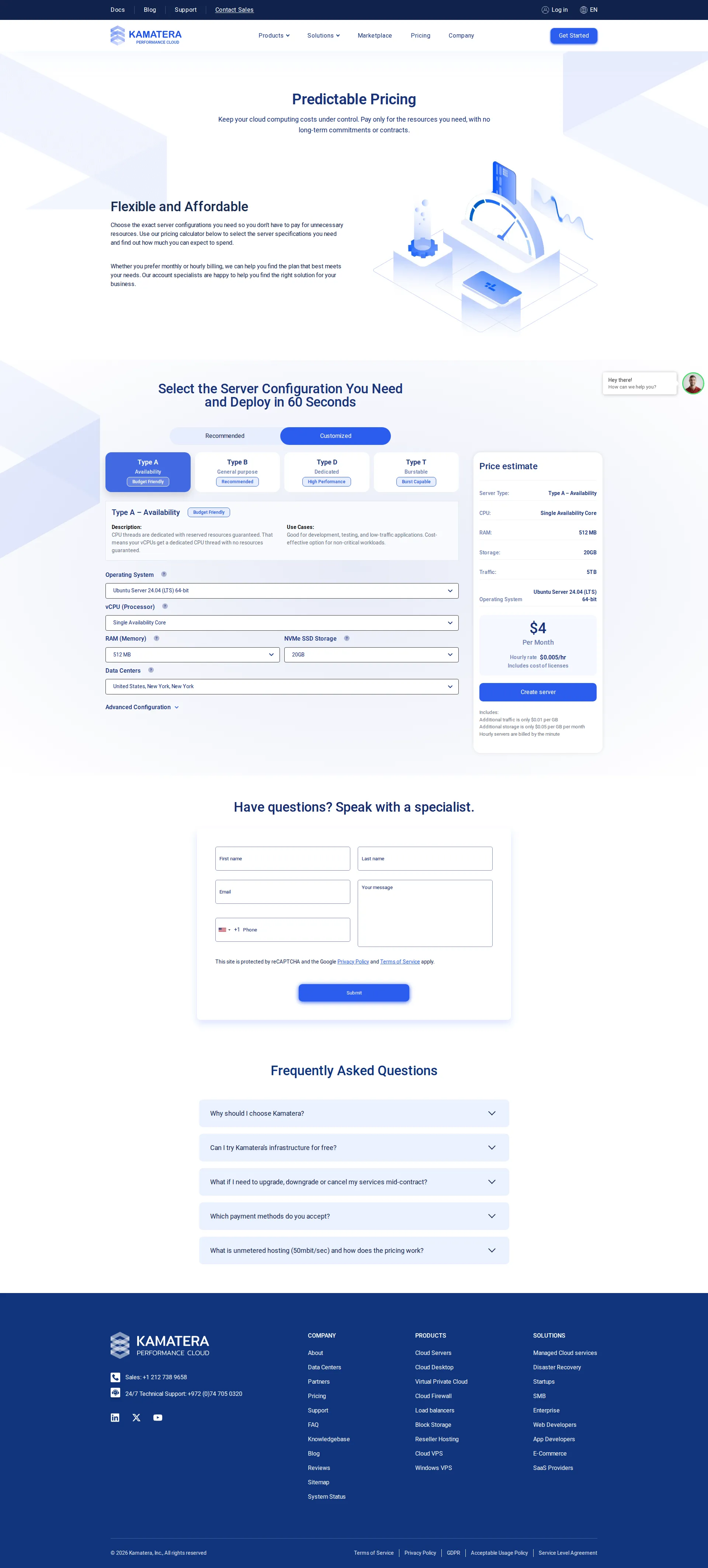 Kamatera pricing page screenshot