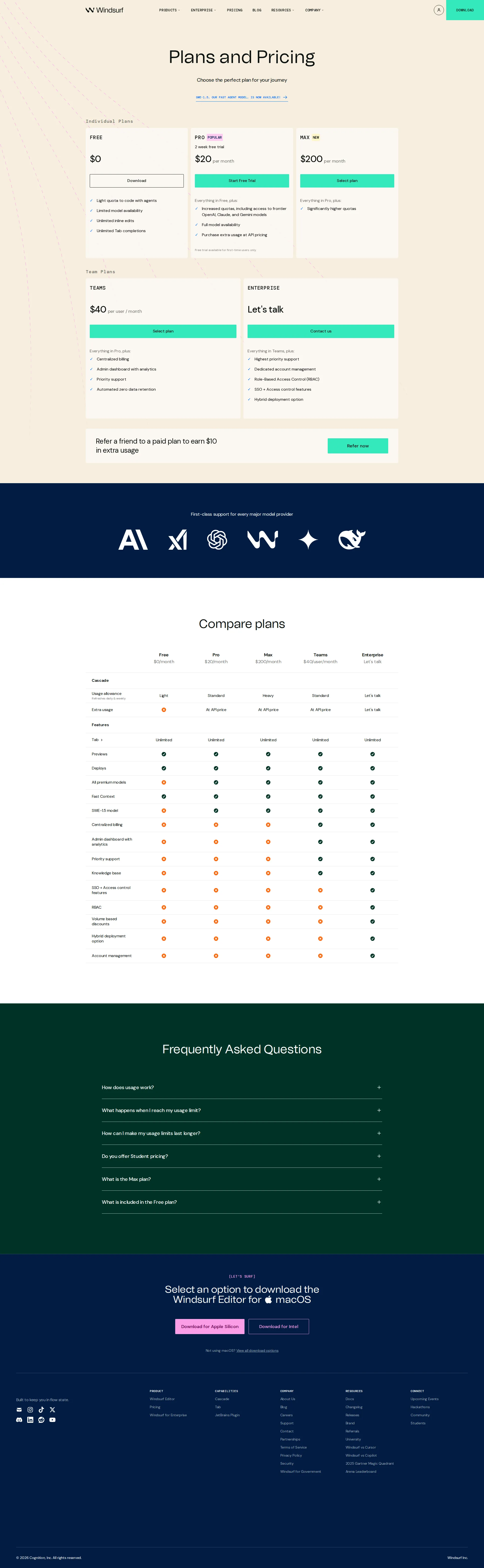 Codeium pricing page screenshot