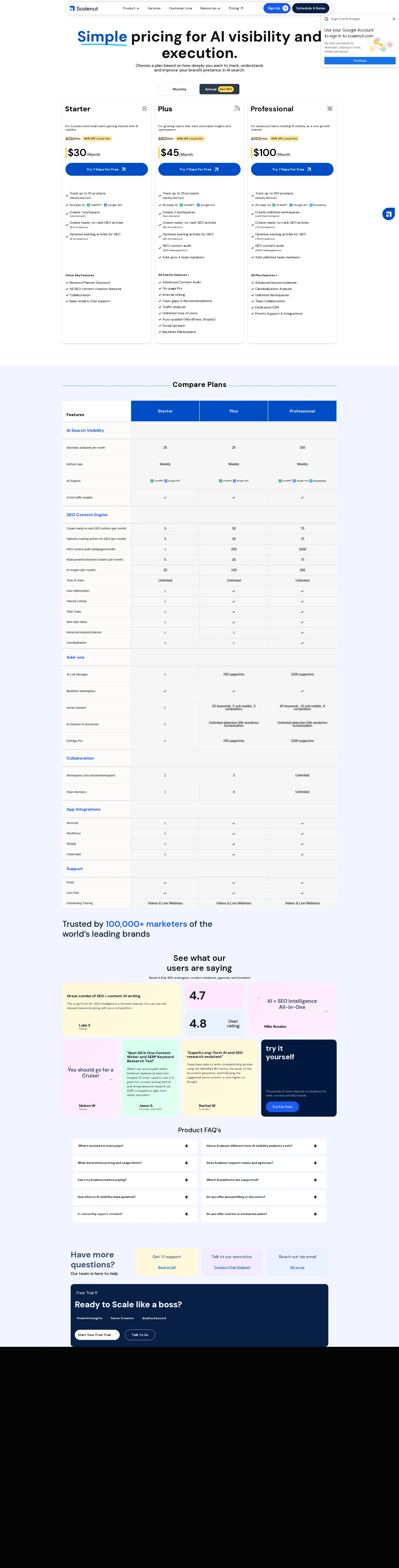 Scalenut pricing page screenshot