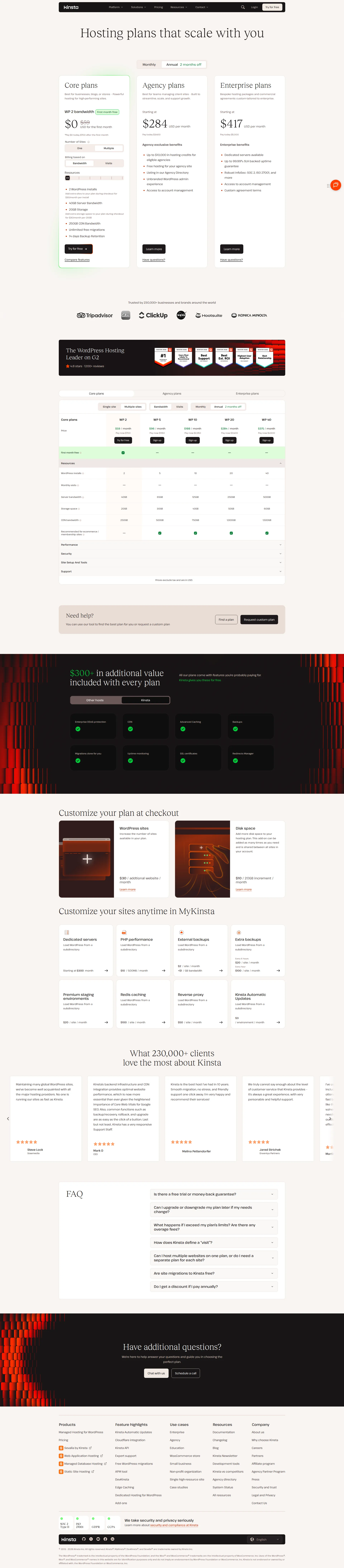 Kinsta pricing page screenshot