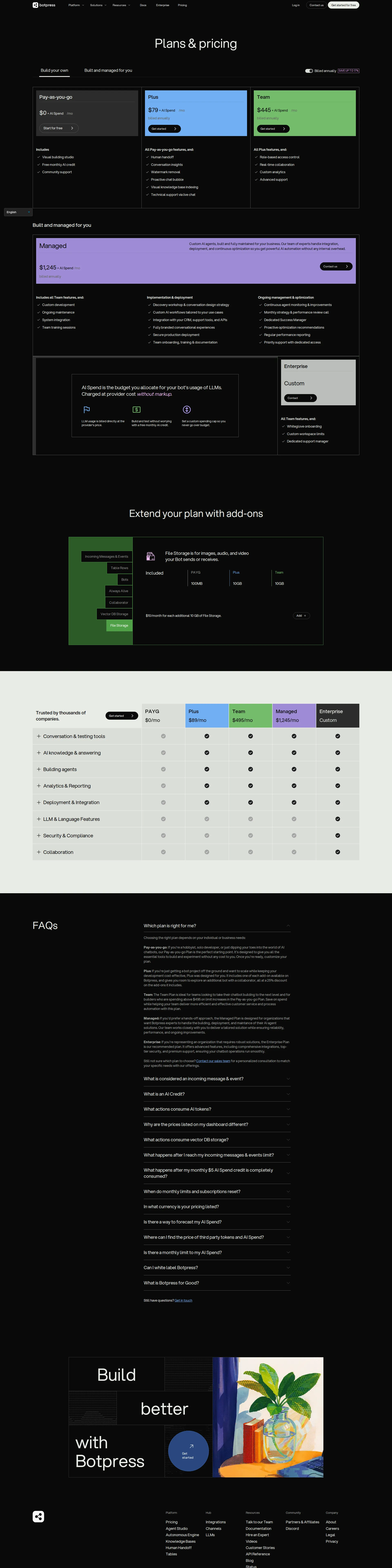 Botpress pricing page screenshot