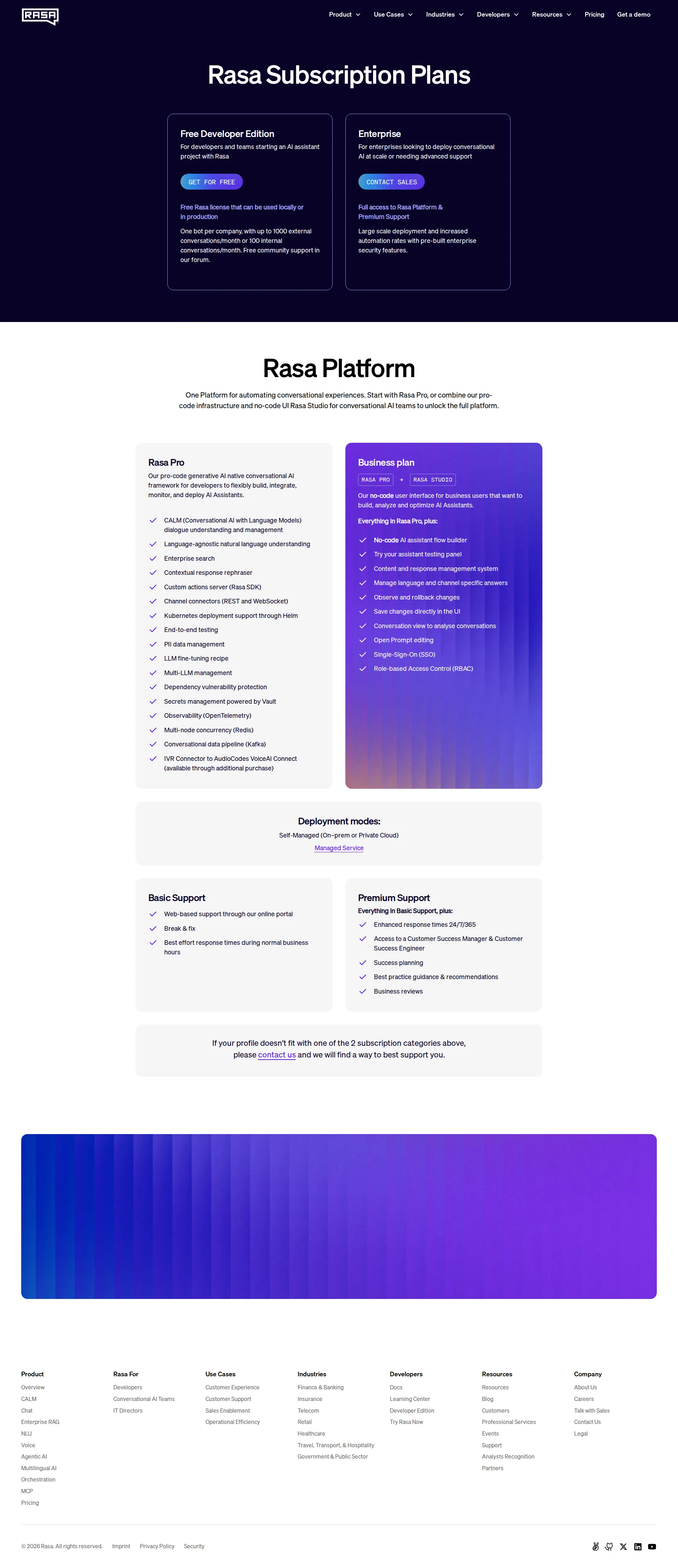 Rasa pricing page screenshot