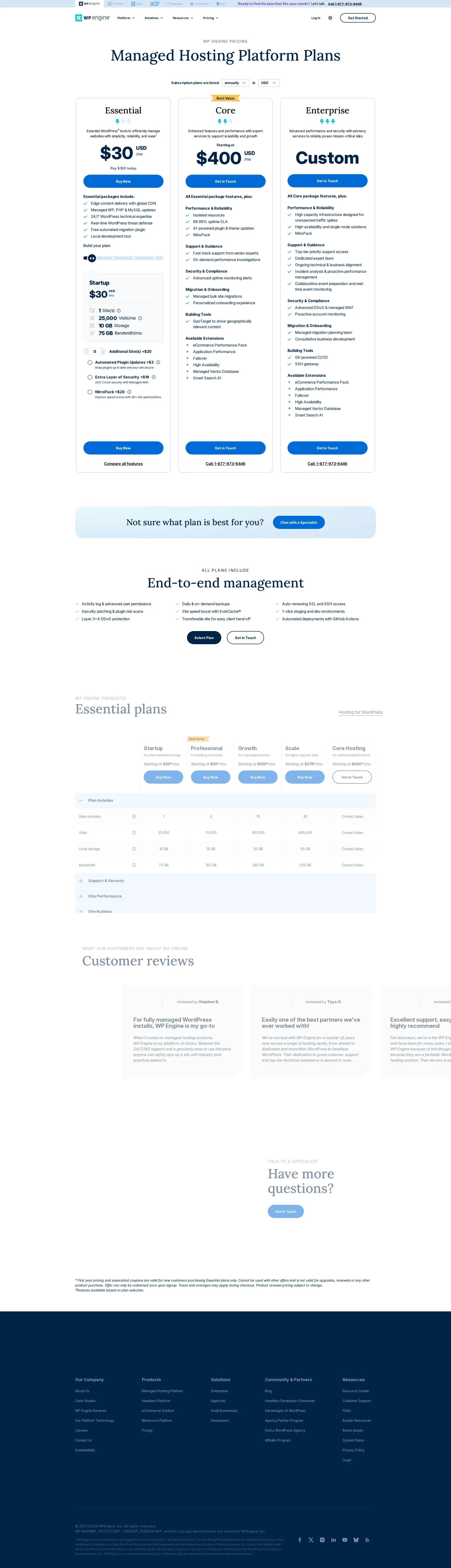 WP Engine pricing page screenshot