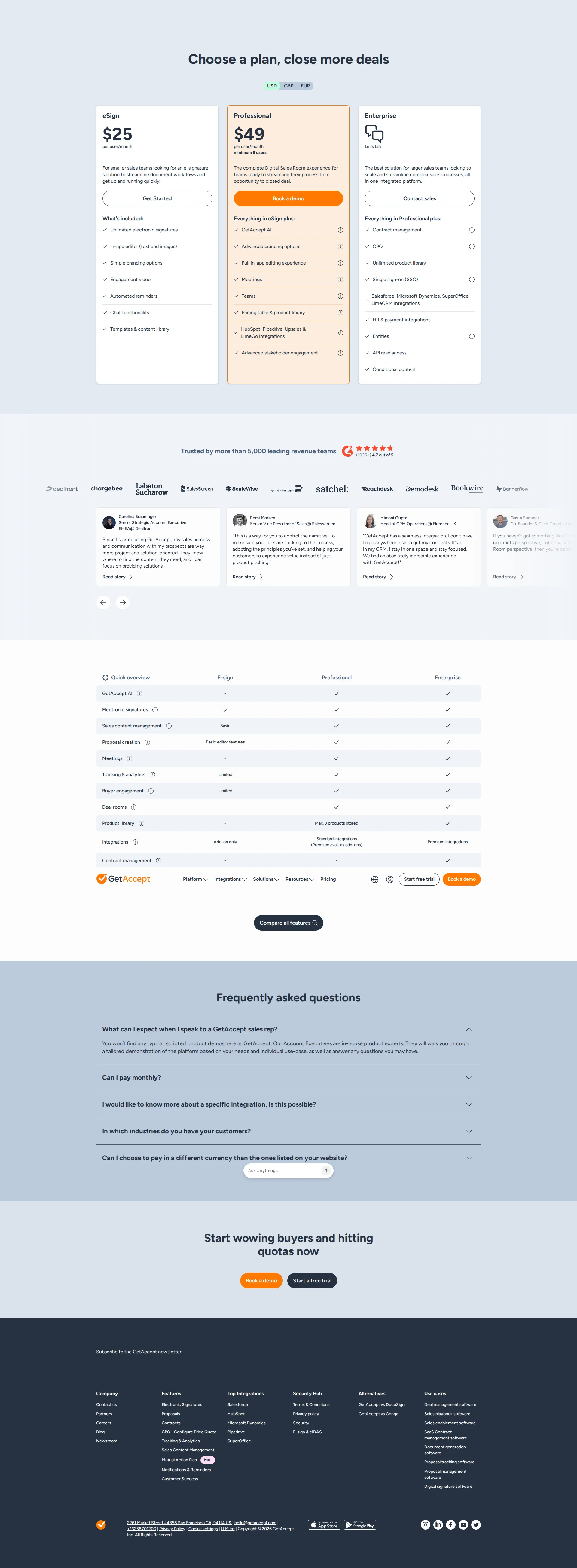 GetAccept pricing page screenshot