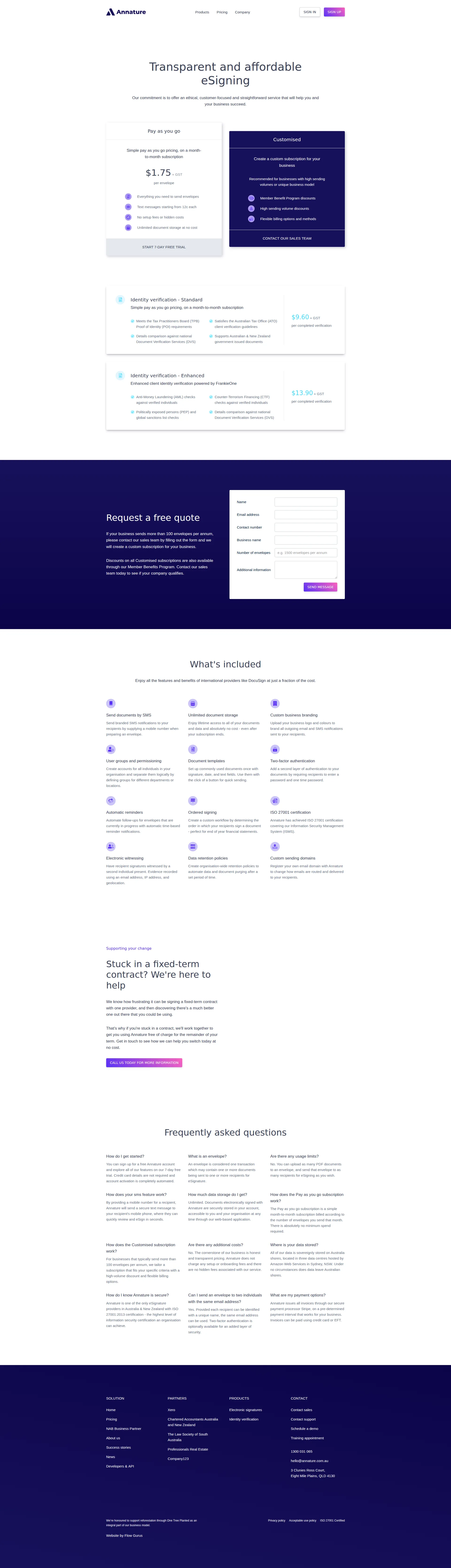 Annature pricing page screenshot