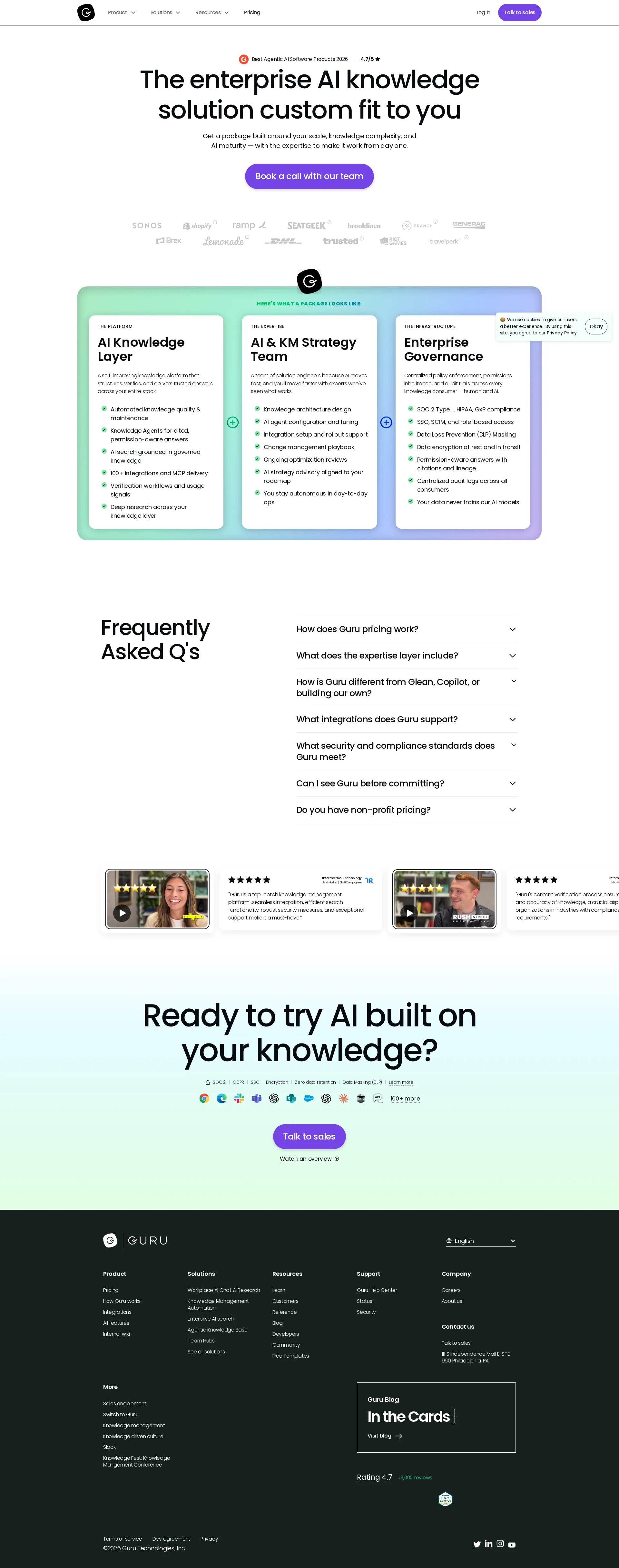 Guru pricing page screenshot
