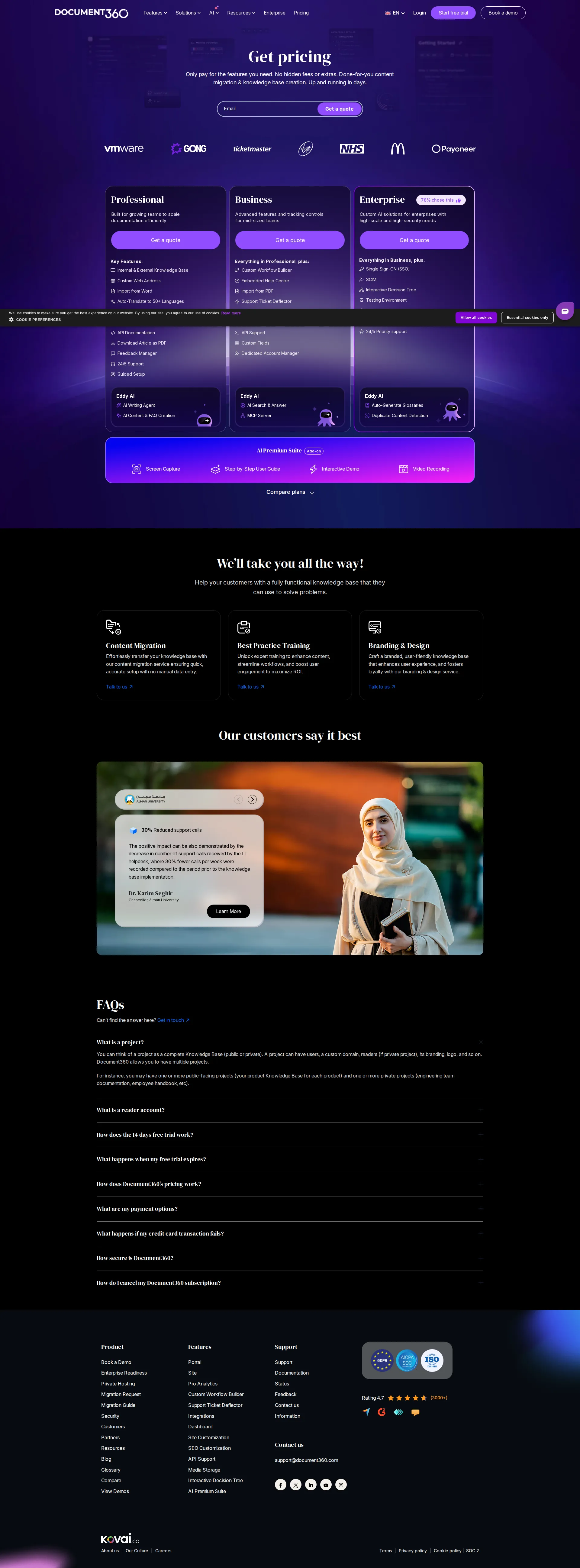 Document360 pricing page screenshot