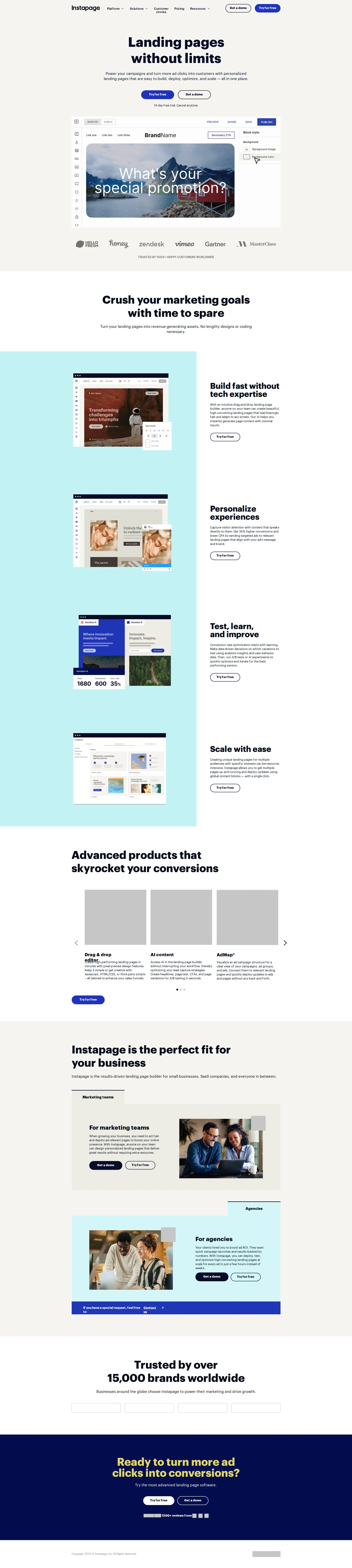 Instapage pricing page screenshot