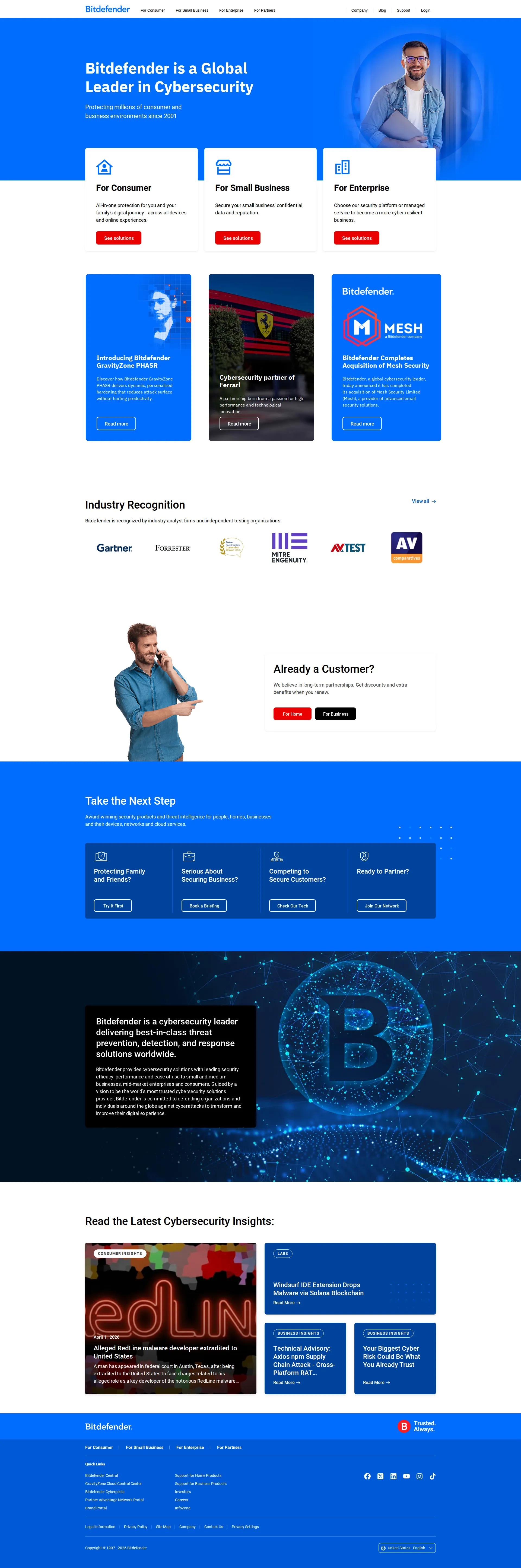 Bitdefender pricing page screenshot