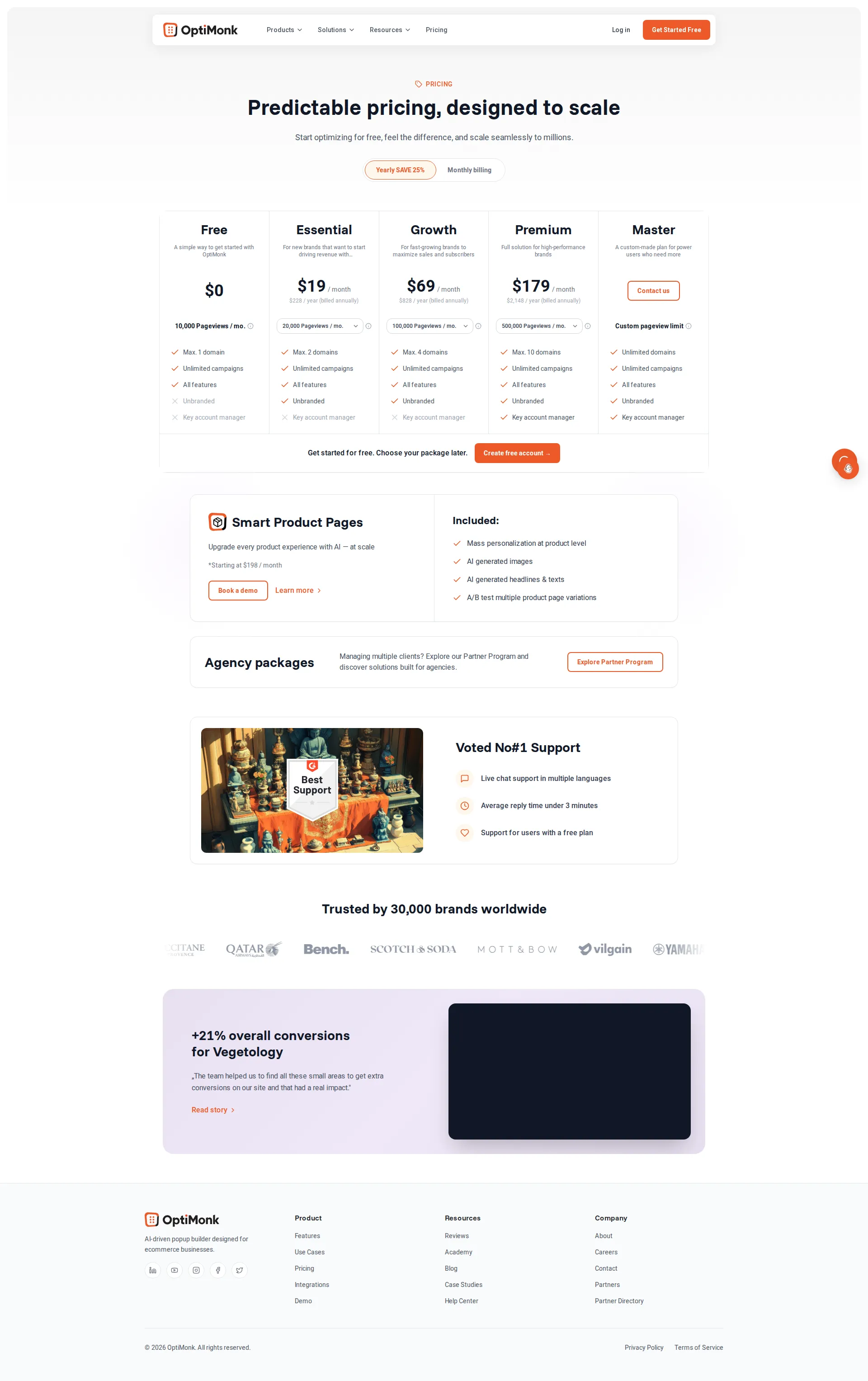 OptiMonk pricing page screenshot