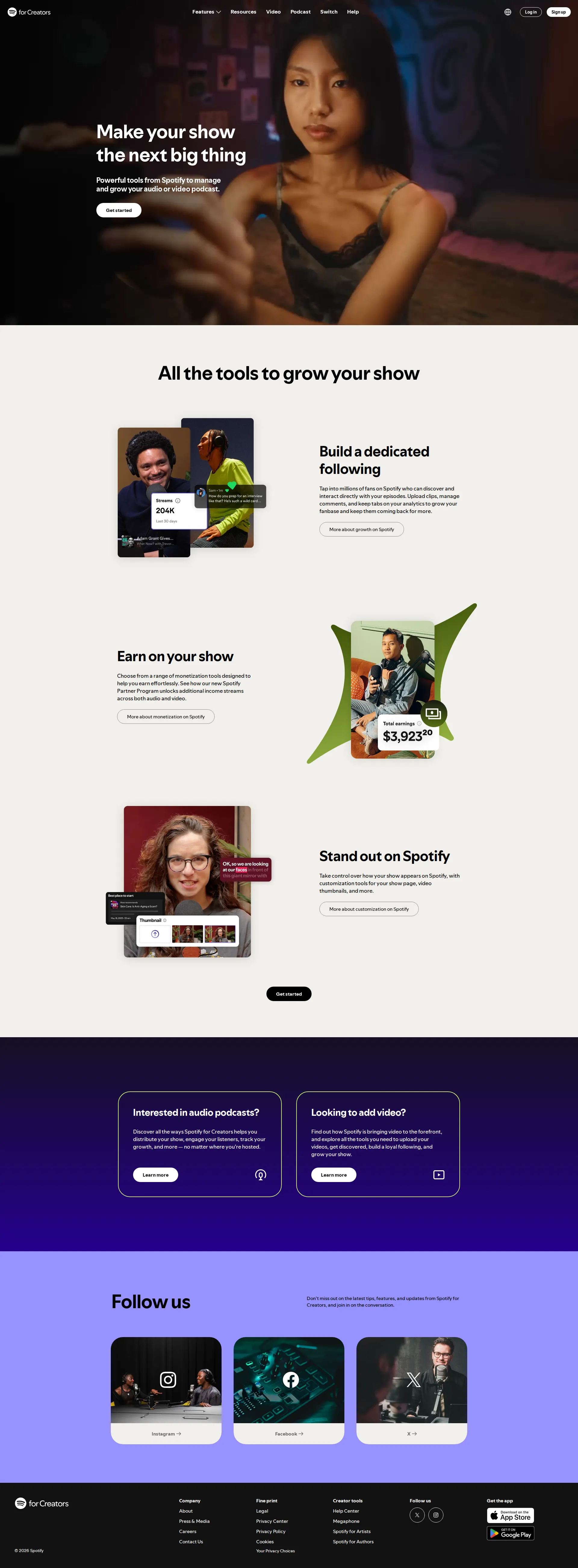 Spotify for Podcasters pricing page screenshot