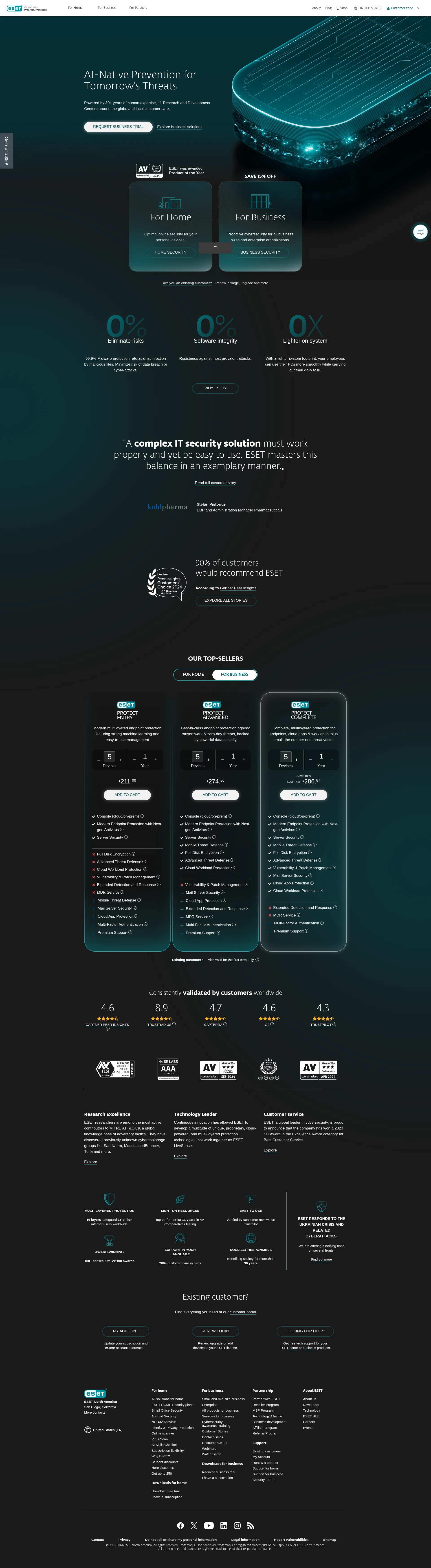 ESET pricing page screenshot