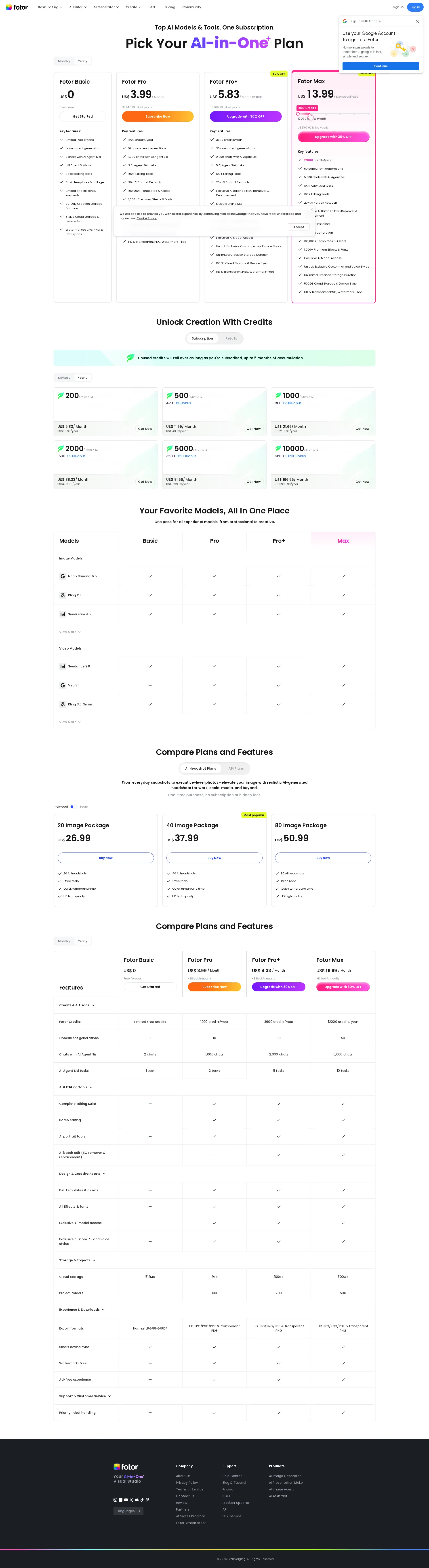 Fotor pricing page screenshot