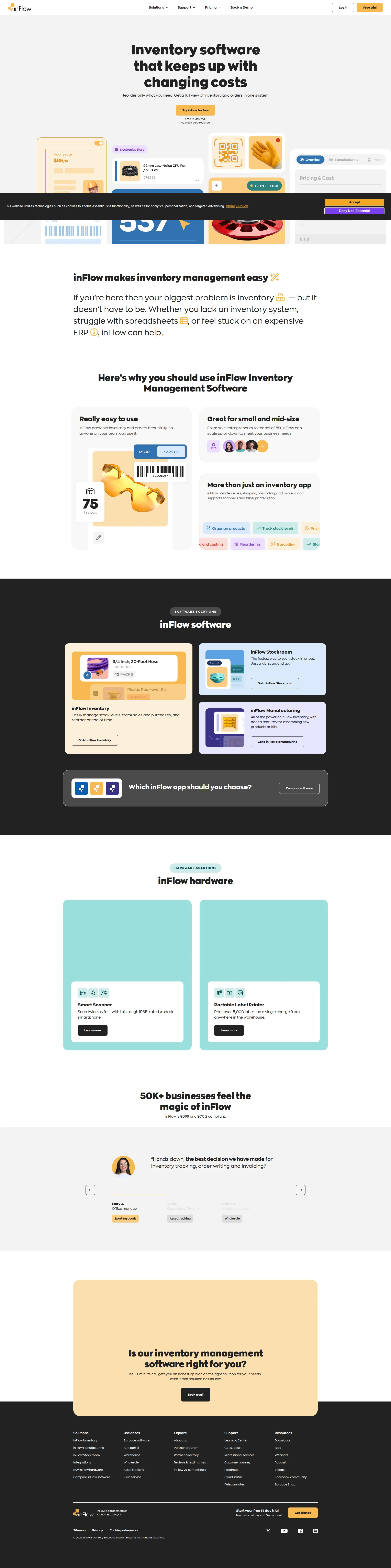 inFlow pricing page screenshot