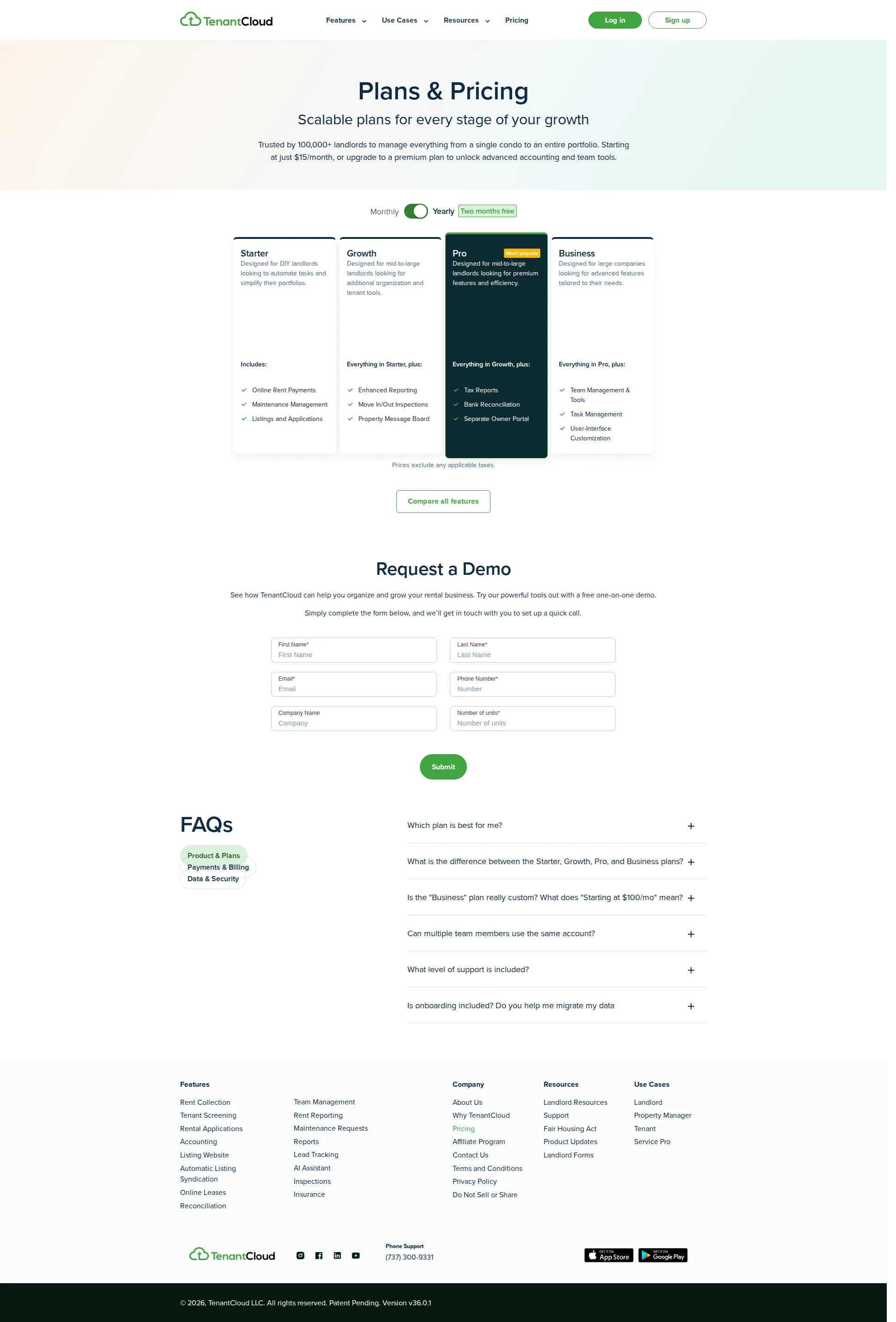 TenantCloud pricing page screenshot