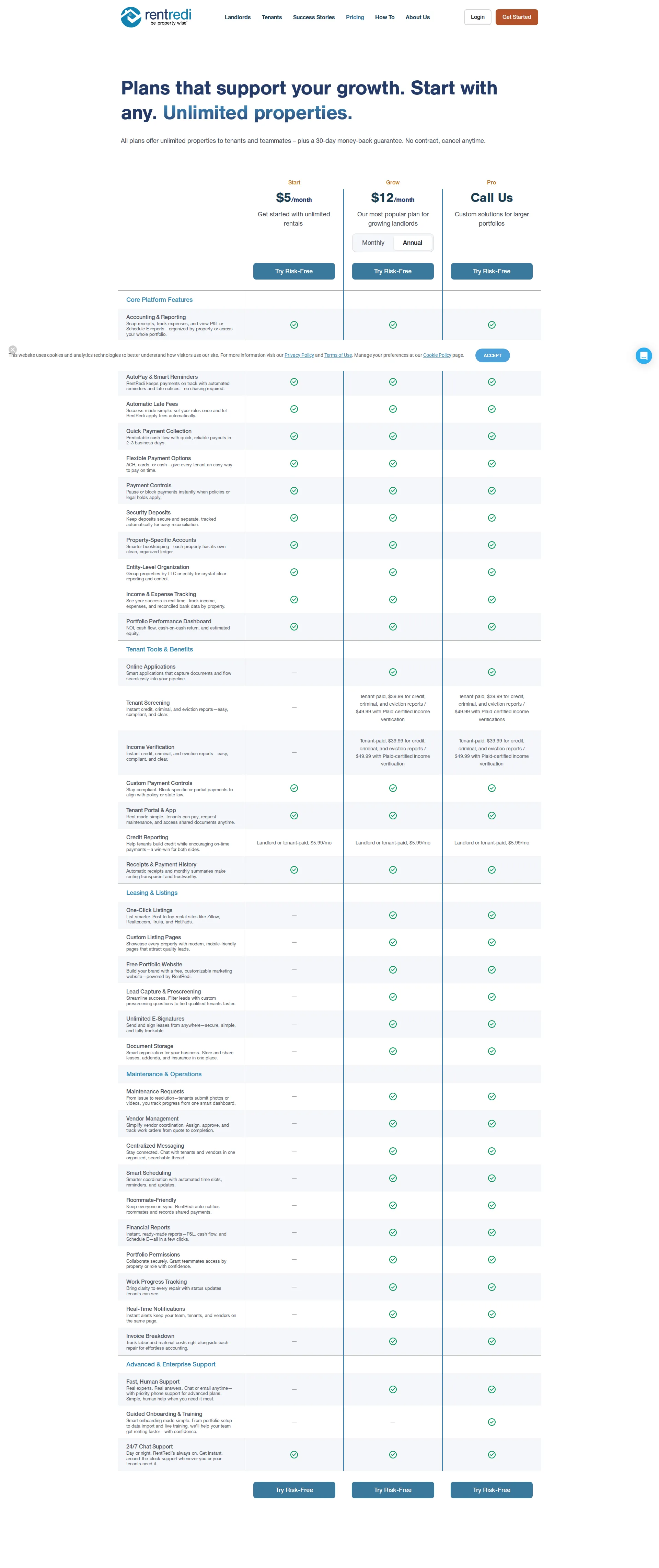 RentRedi pricing page screenshot