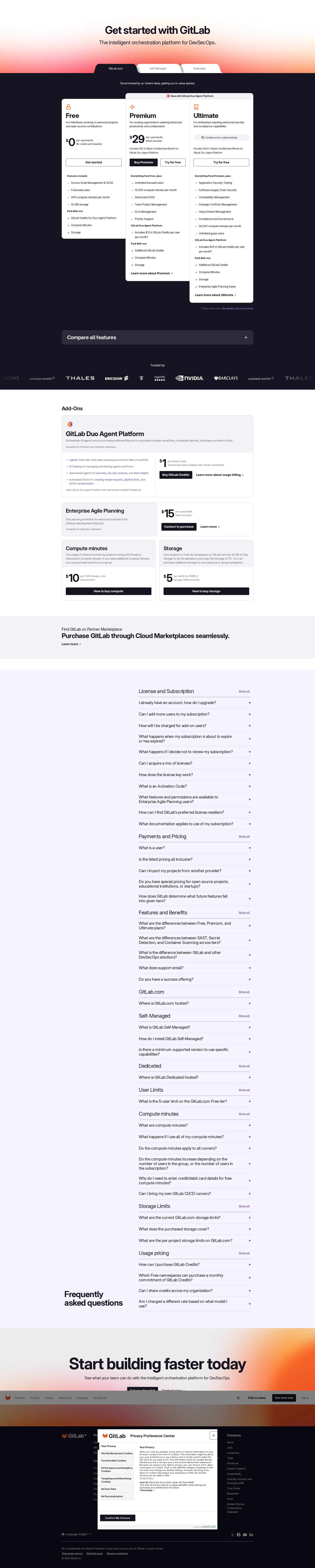 GitLab pricing page screenshot