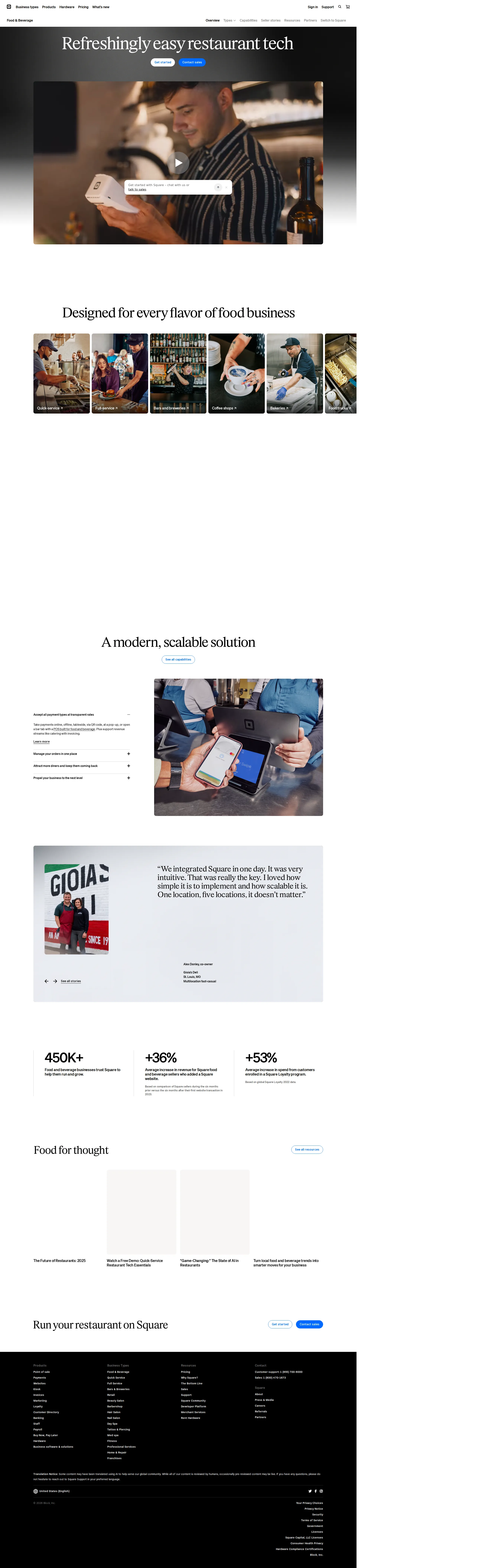 Square for Restaurants pricing page screenshot