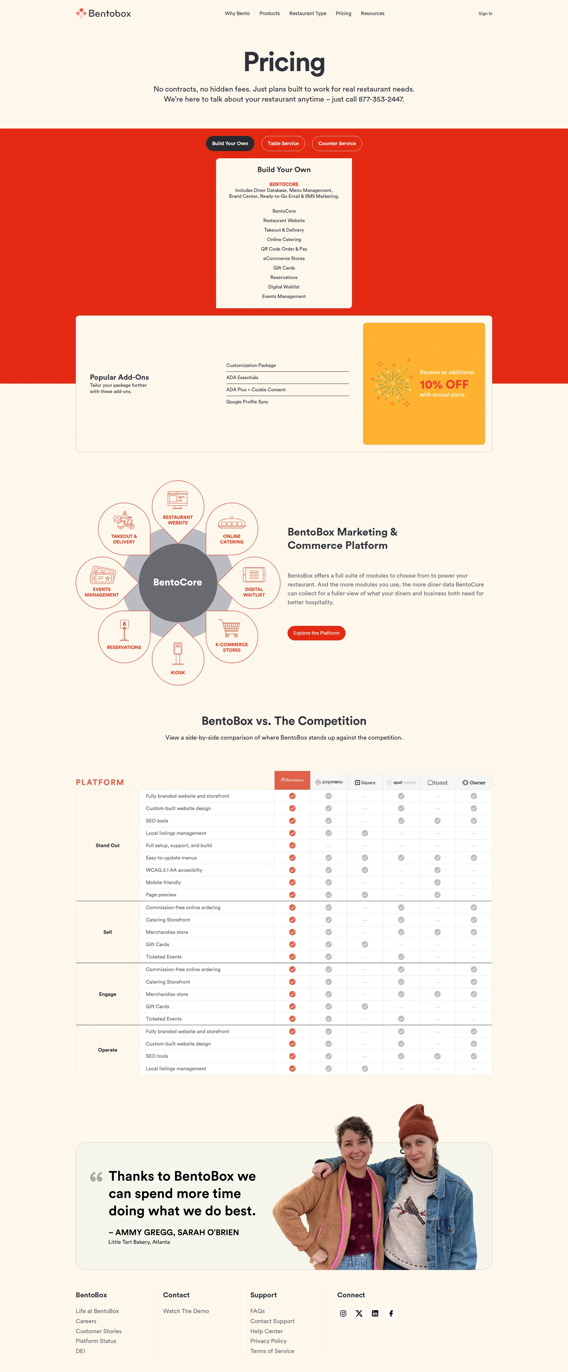 BentoBox pricing page screenshot