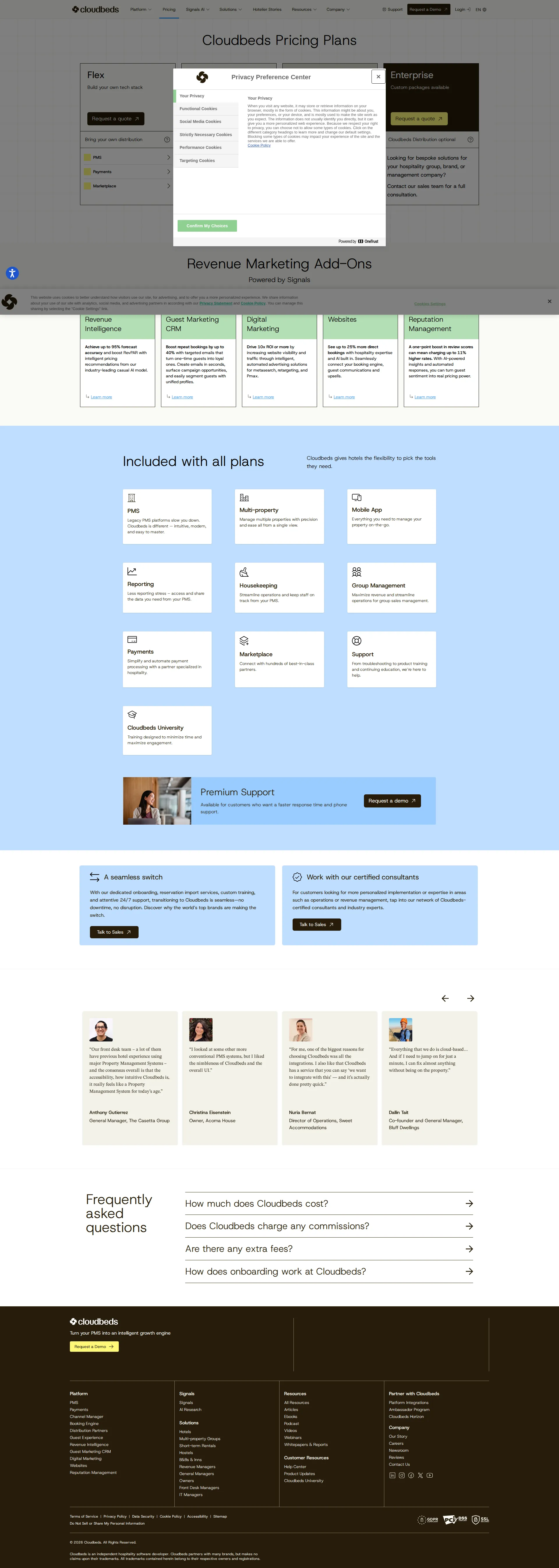 Cloudbeds pricing page screenshot