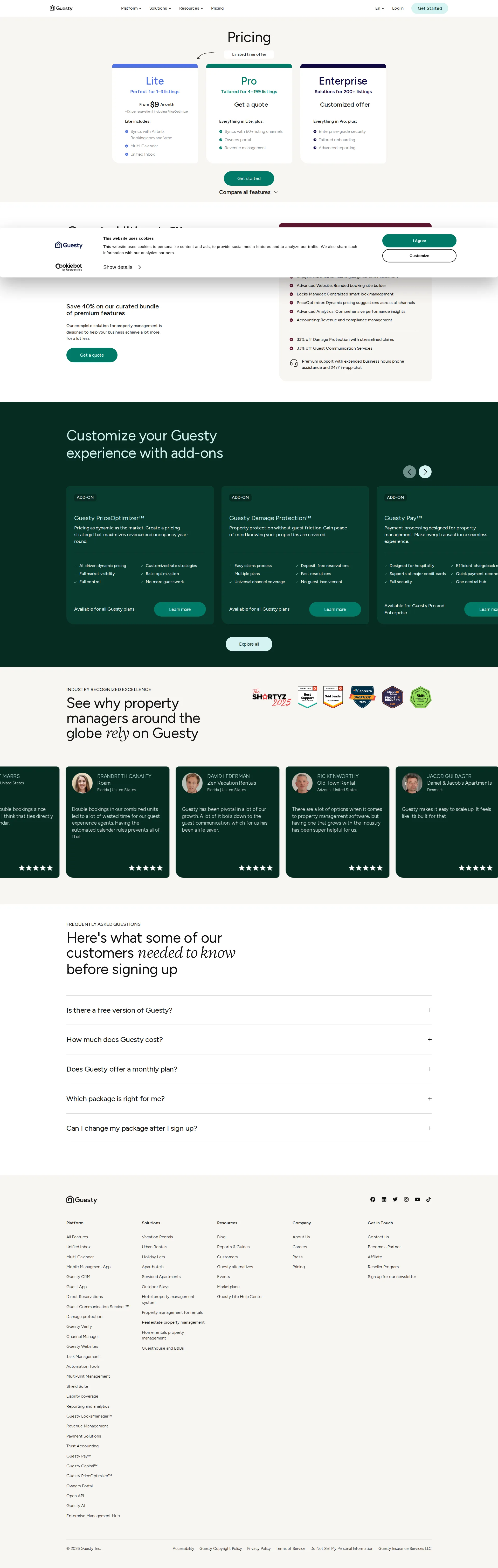 Guesty pricing page screenshot