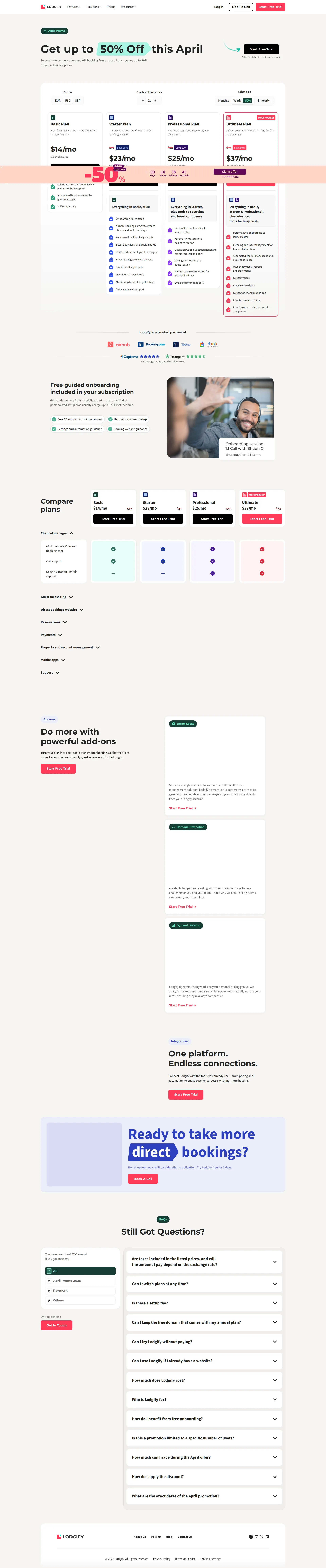 Lodgify pricing page screenshot