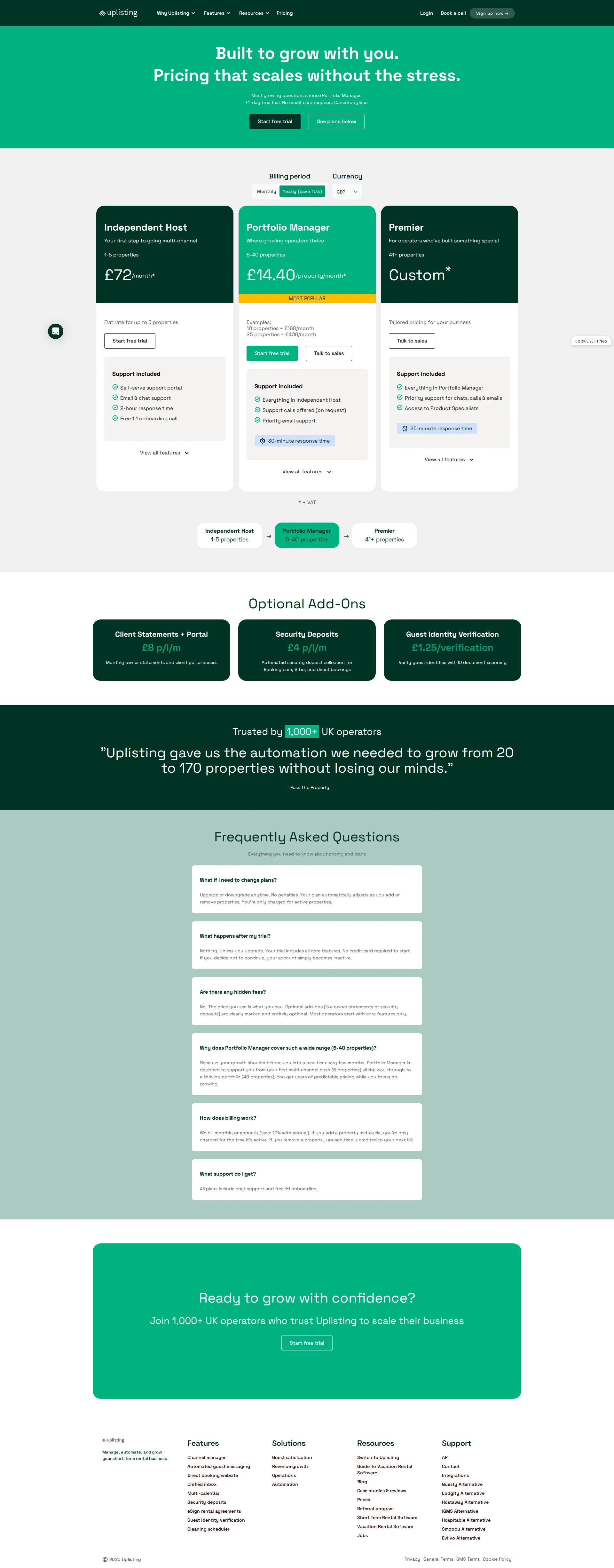 Uplisting pricing page screenshot