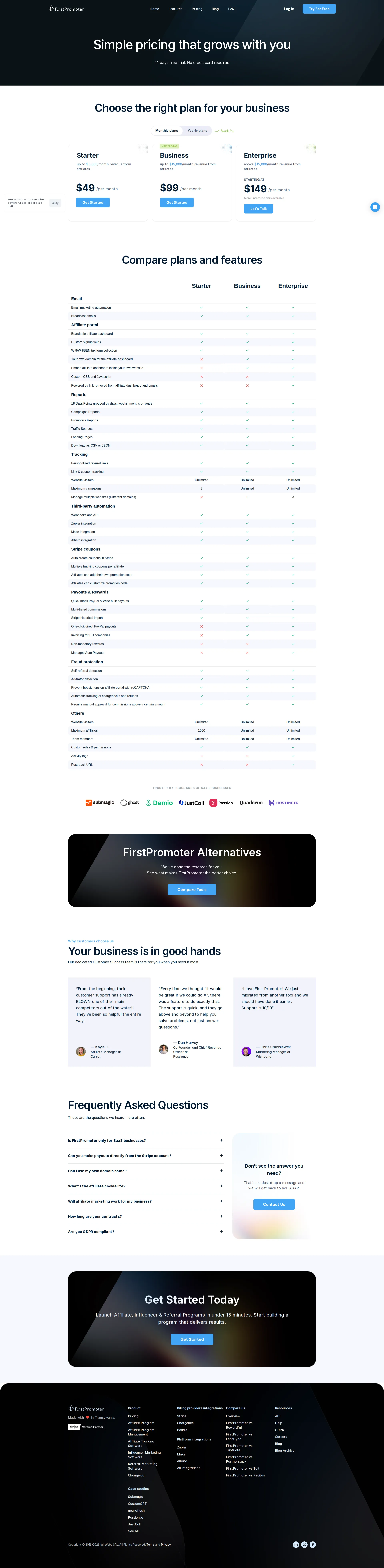 FirstPromoter pricing page screenshot