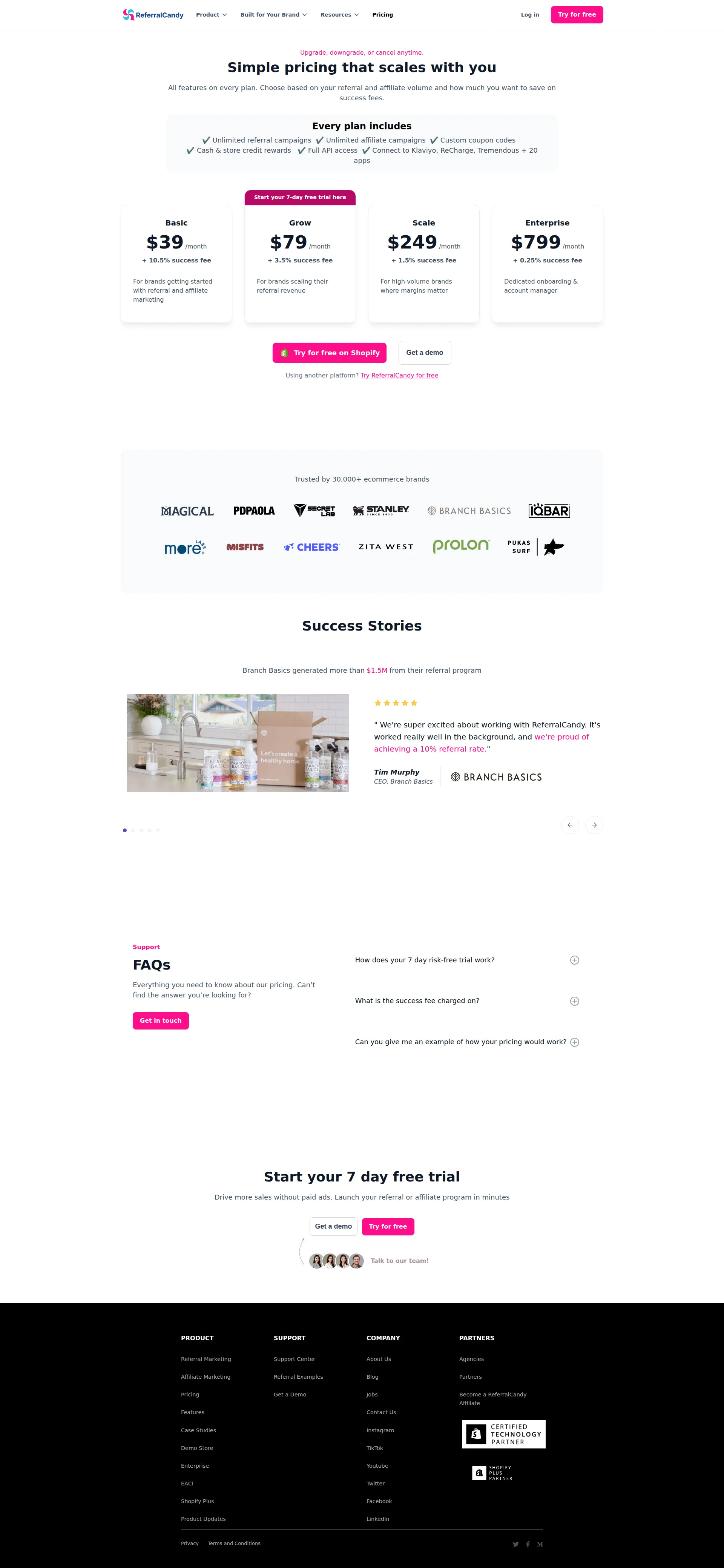 ReferralCandy pricing page screenshot