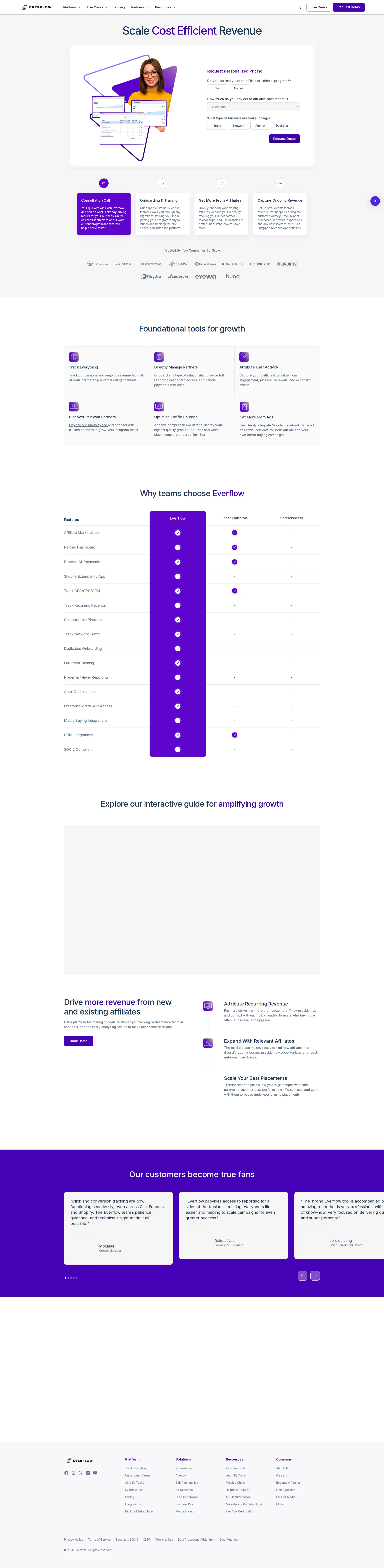 Everflow pricing page screenshot
